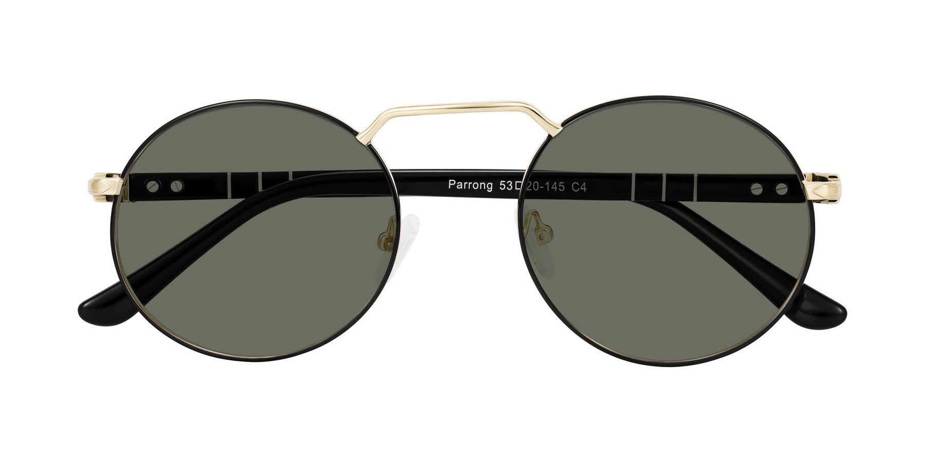 Folded Front of Parrong in Black/Gold with Gray Polarized Lenses