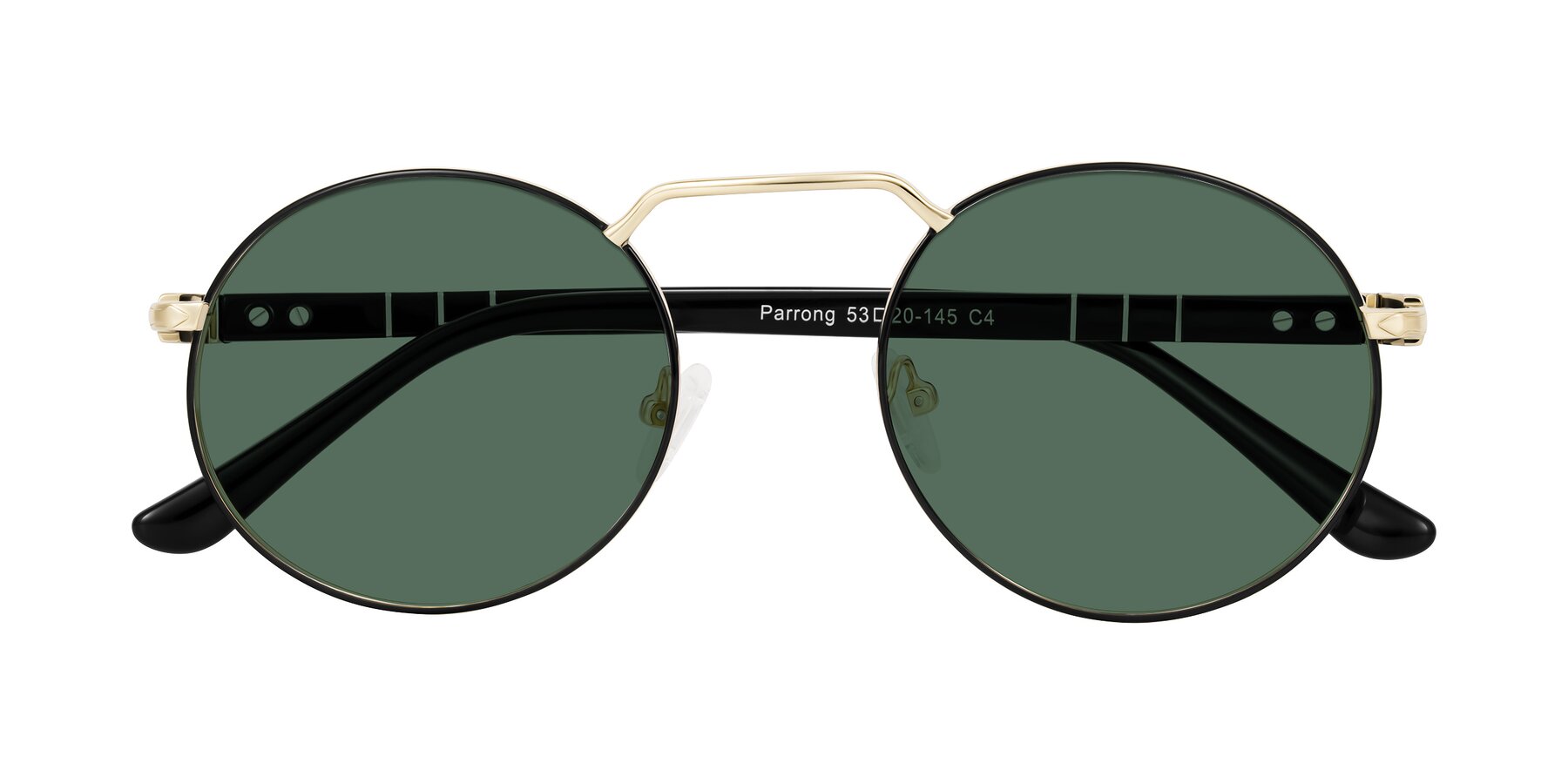Folded Front of Parrong in Black/Gold with Green Polarized Lenses