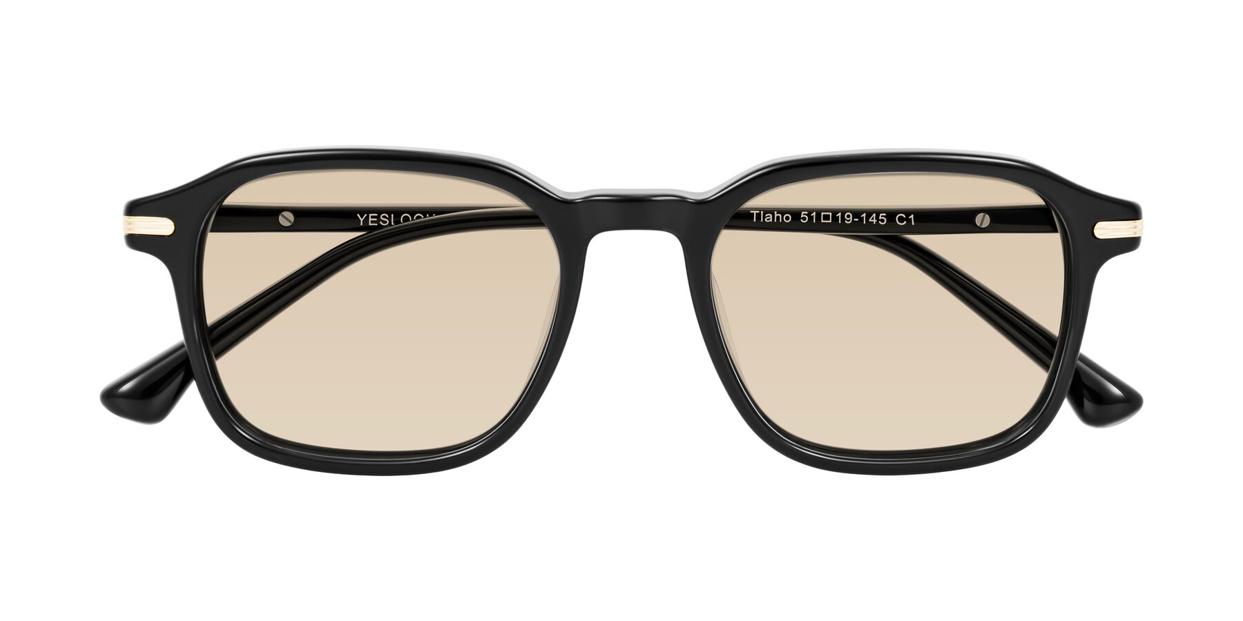 Folded Front of Tlaho in Black with Light Brown Tinted Lenses