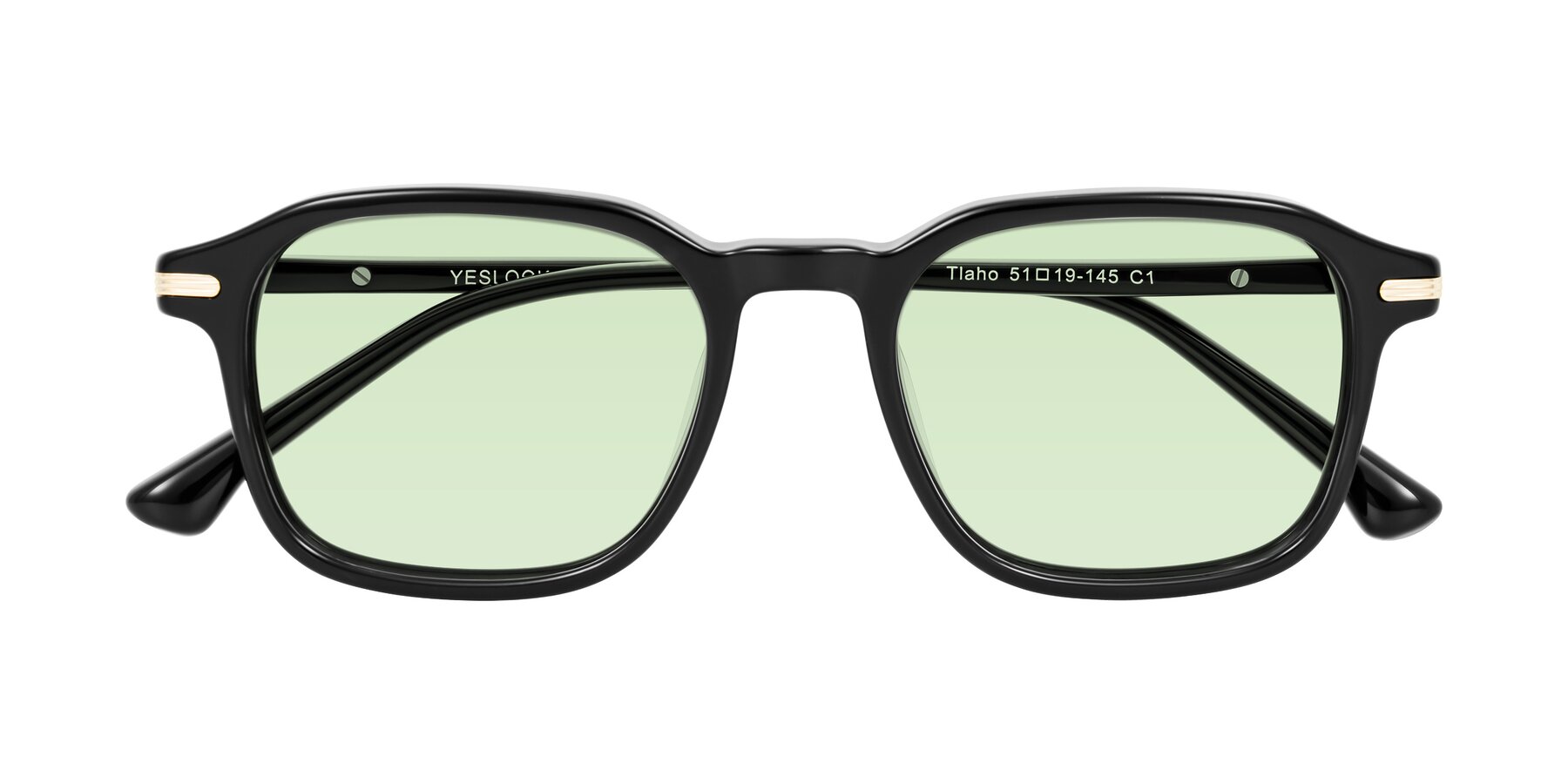 Folded Front of Tlaho in Black with Light Green Tinted Lenses