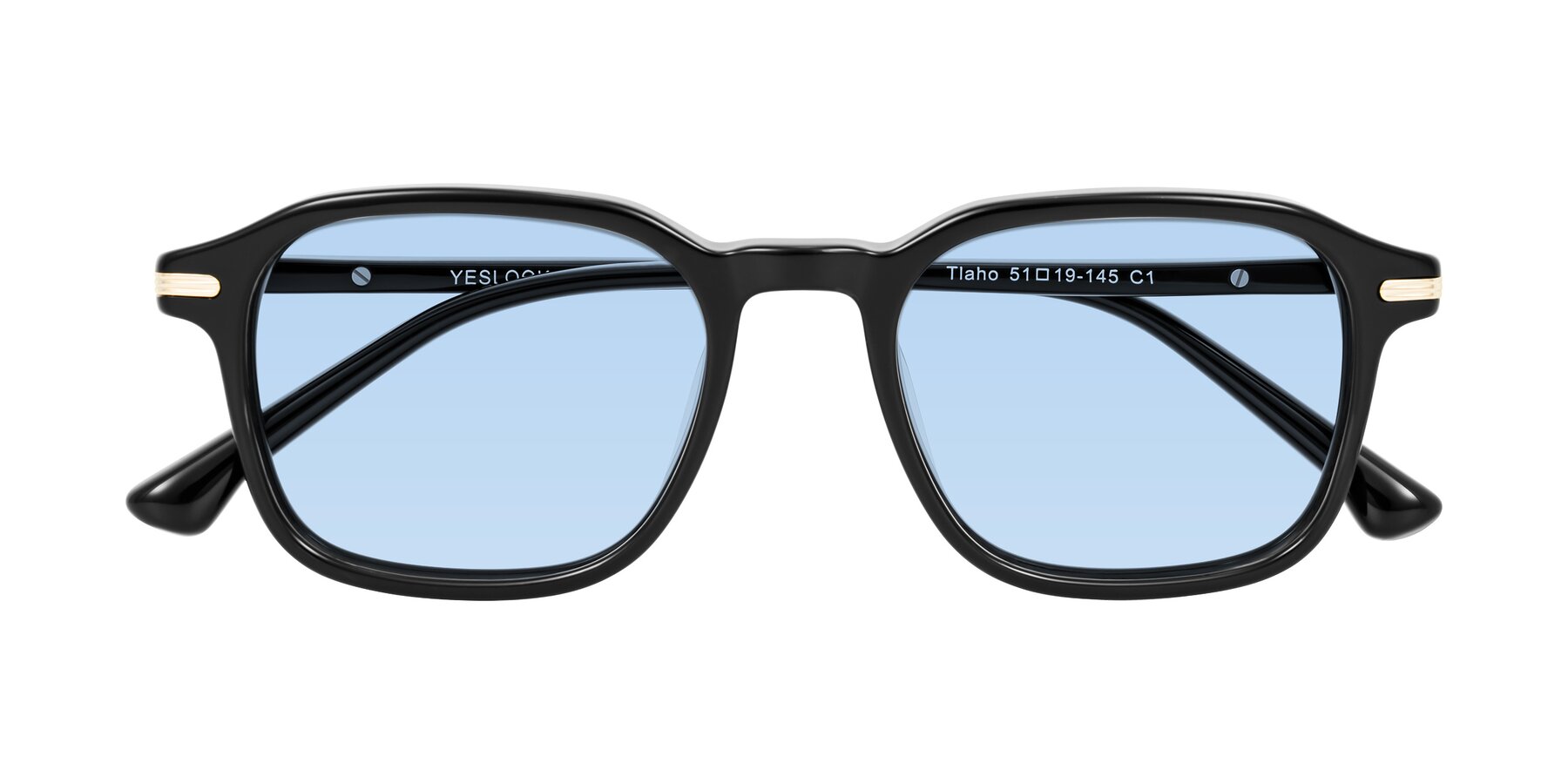 Folded Front of Tlaho in Black with Light Blue Tinted Lenses