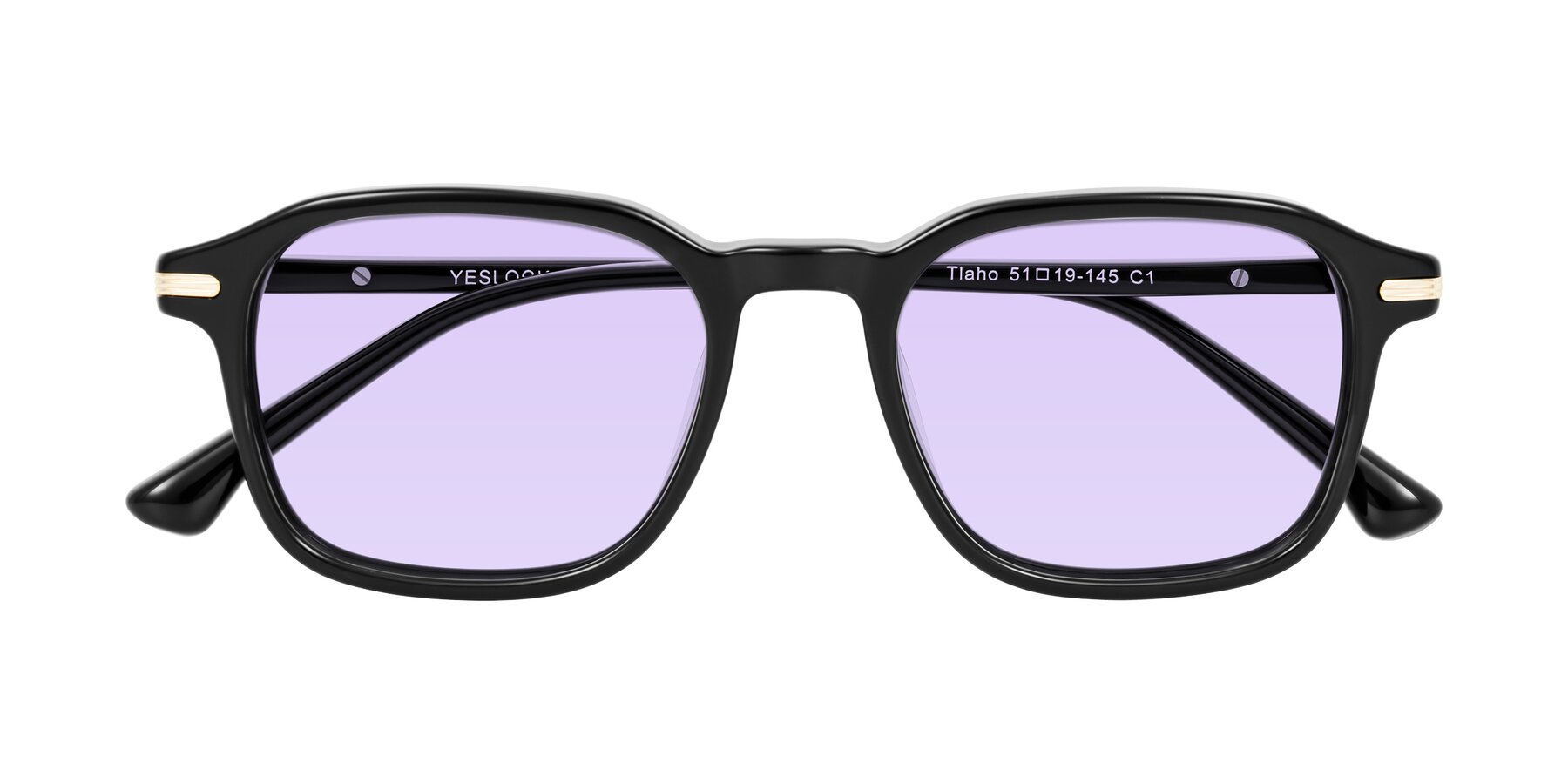 Folded Front of Tlaho in Black with Light Purple Tinted Lenses