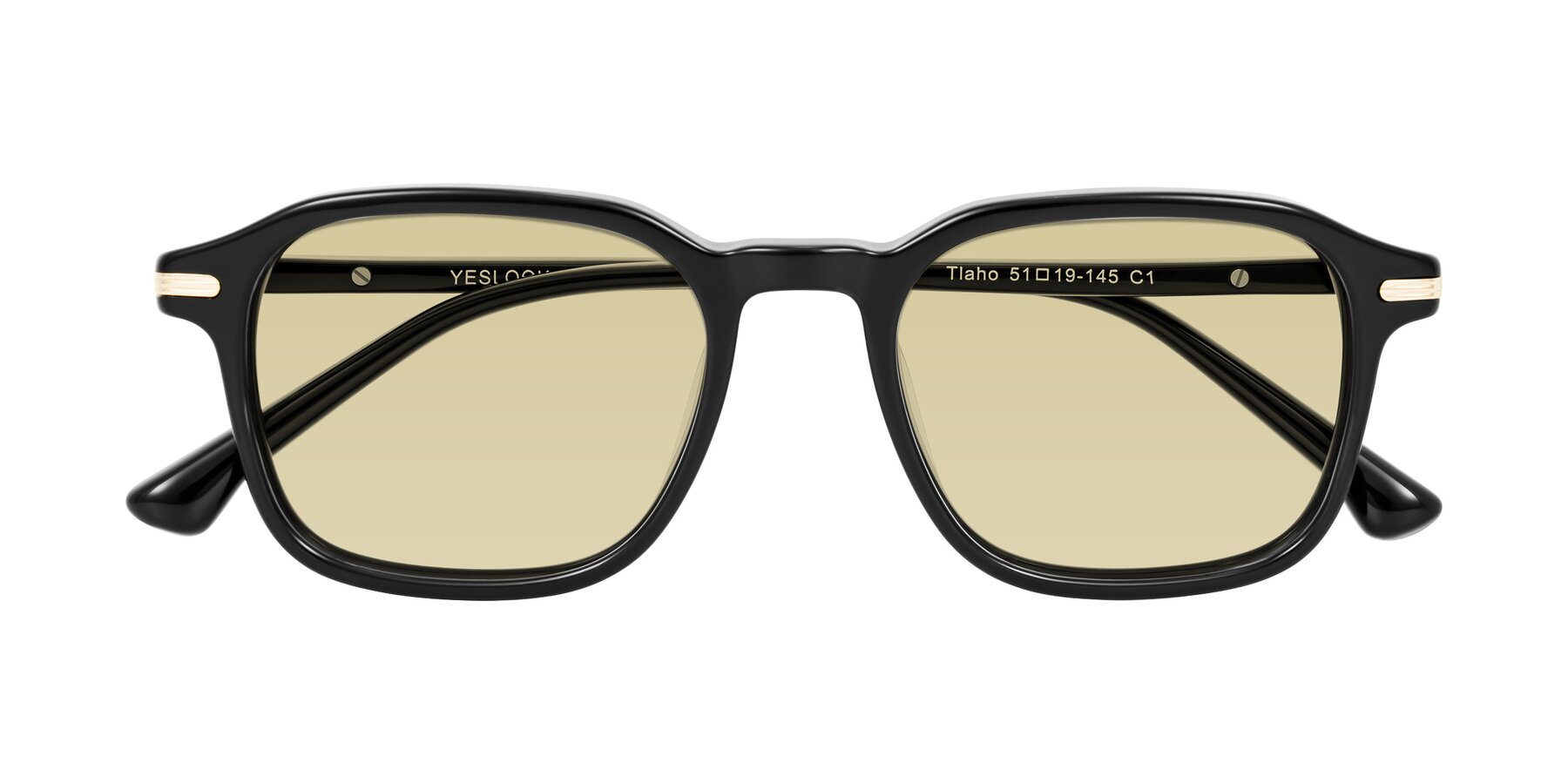 Folded Front of Tlaho in Black with Light Champagne Tinted Lenses