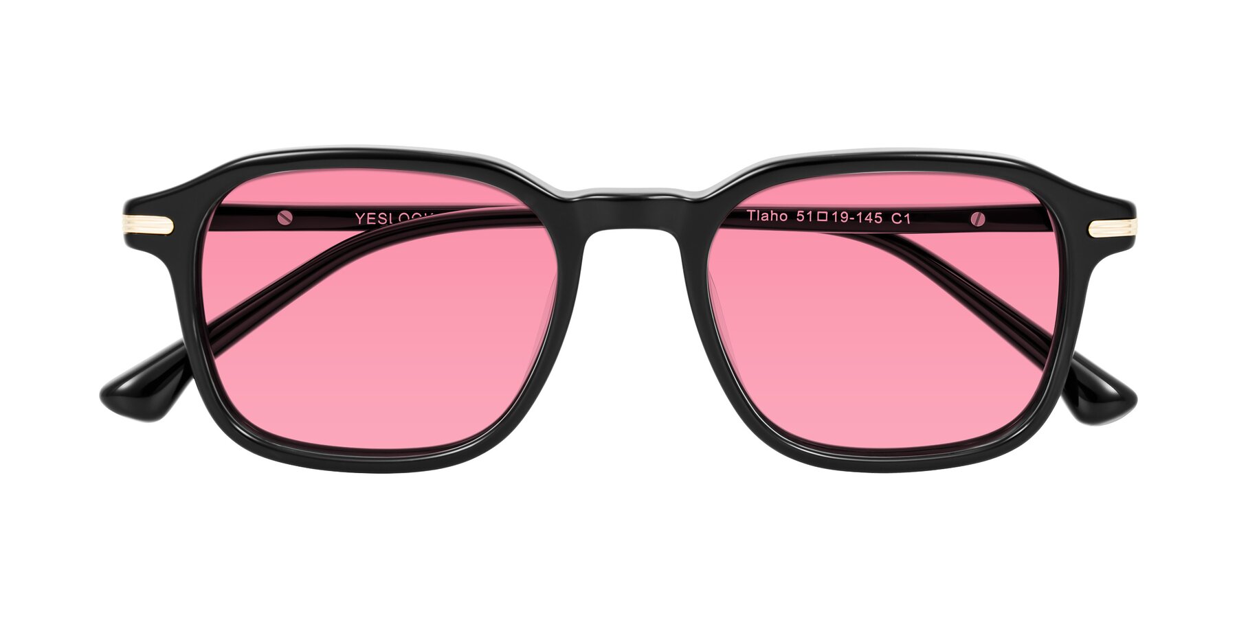 Folded Front of Tlaho in Black with Pink Tinted Lenses