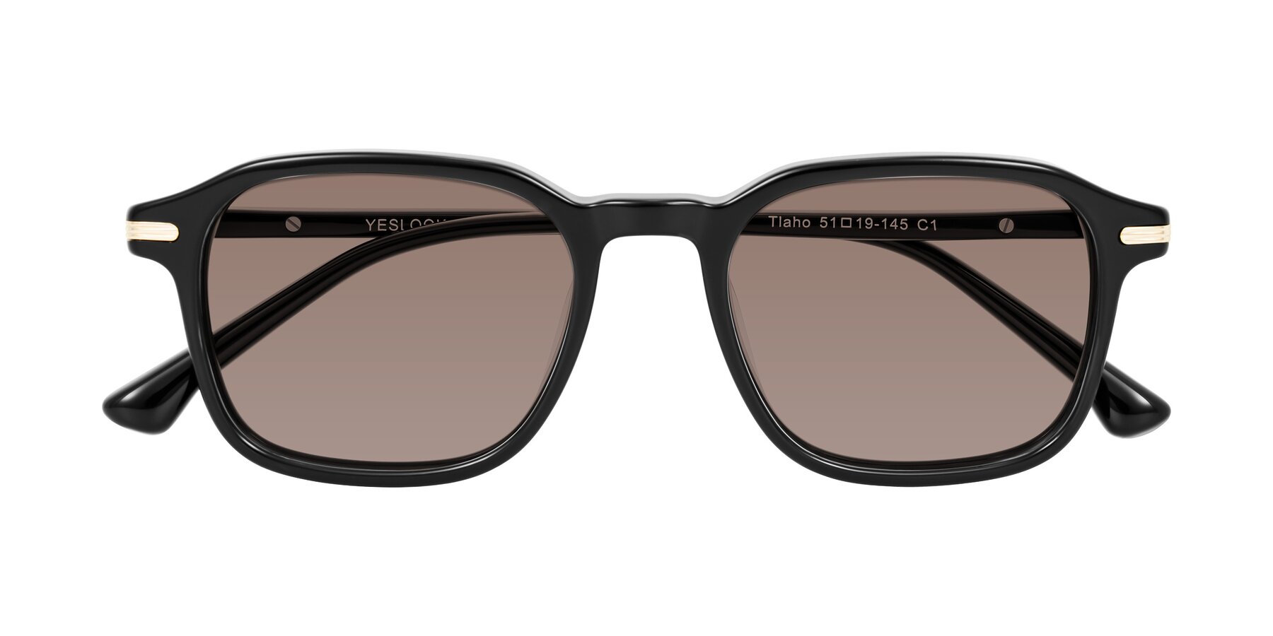 Folded Front of Tlaho in Black with Medium Brown Tinted Lenses