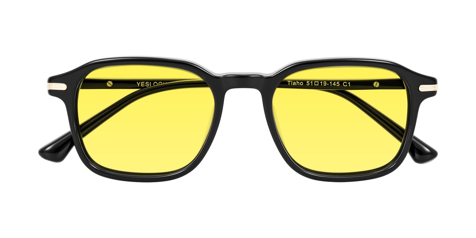 Folded Front of Tlaho in Black with Medium Yellow Tinted Lenses