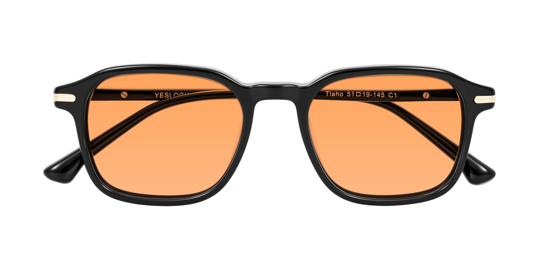 Folded Front of Tlaho in Black with Medium Orange Tinted Lenses