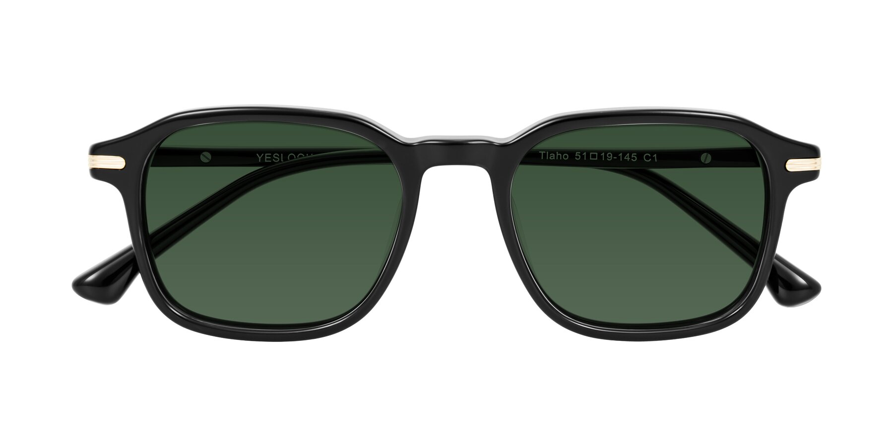 Folded Front of Tlaho in Black with Green Tinted Lenses