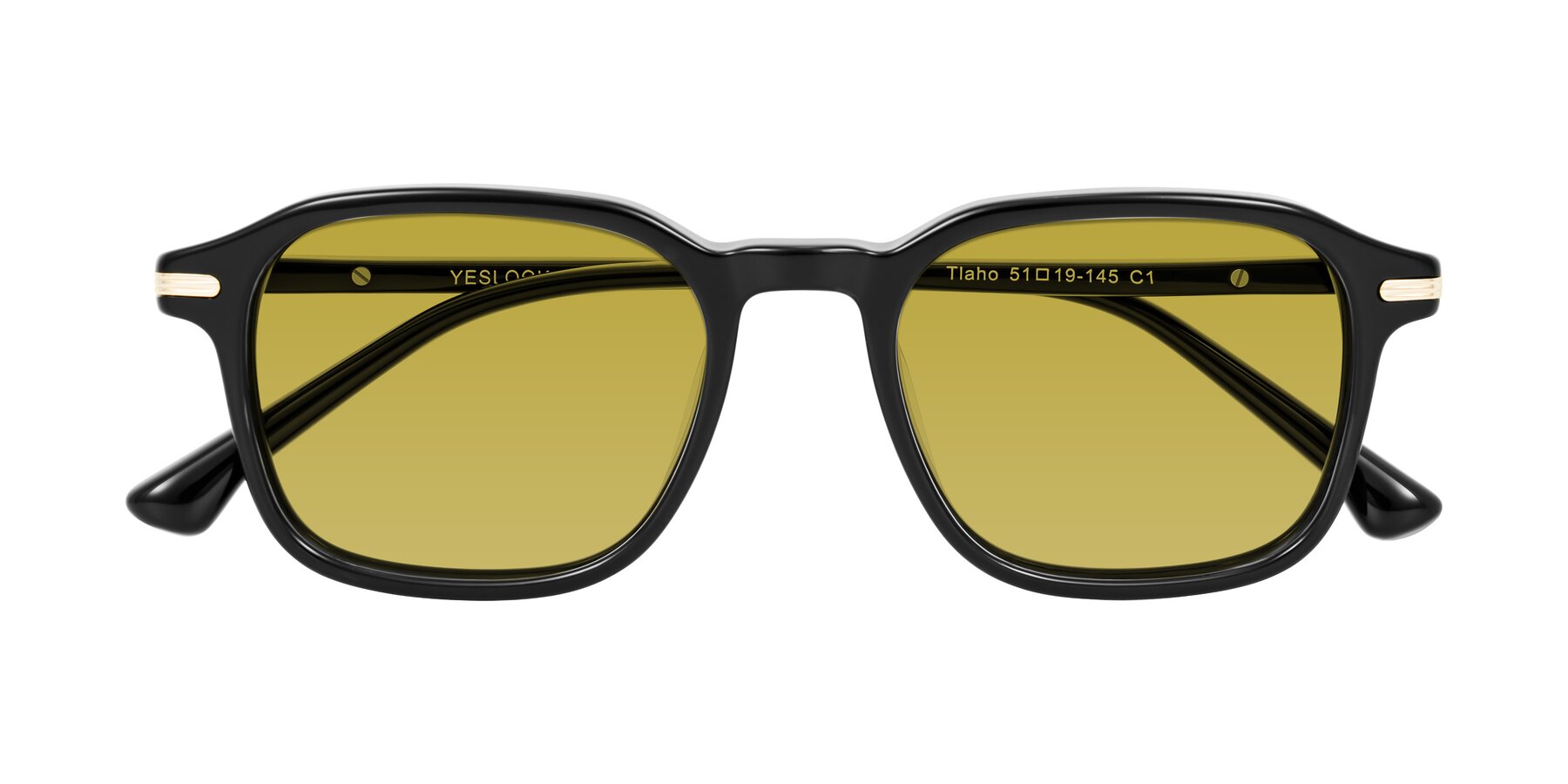 Folded Front of Tlaho in Black with Champagne Tinted Lenses