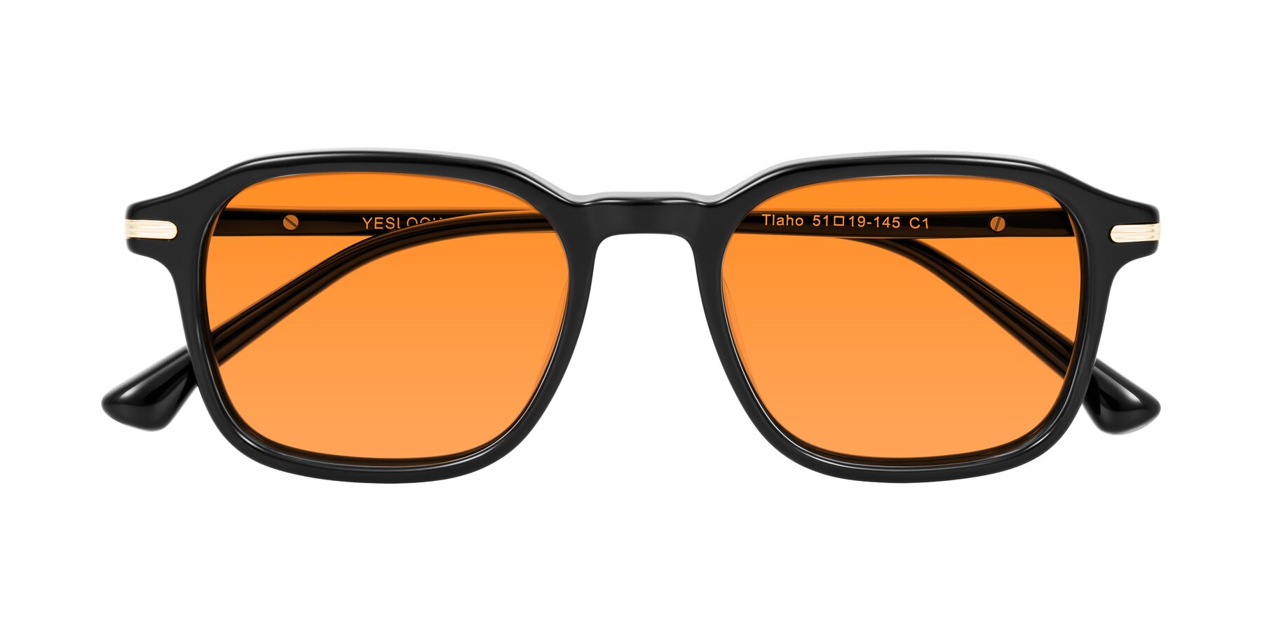 Folded Front of Tlaho in Black with Orange Tinted Lenses