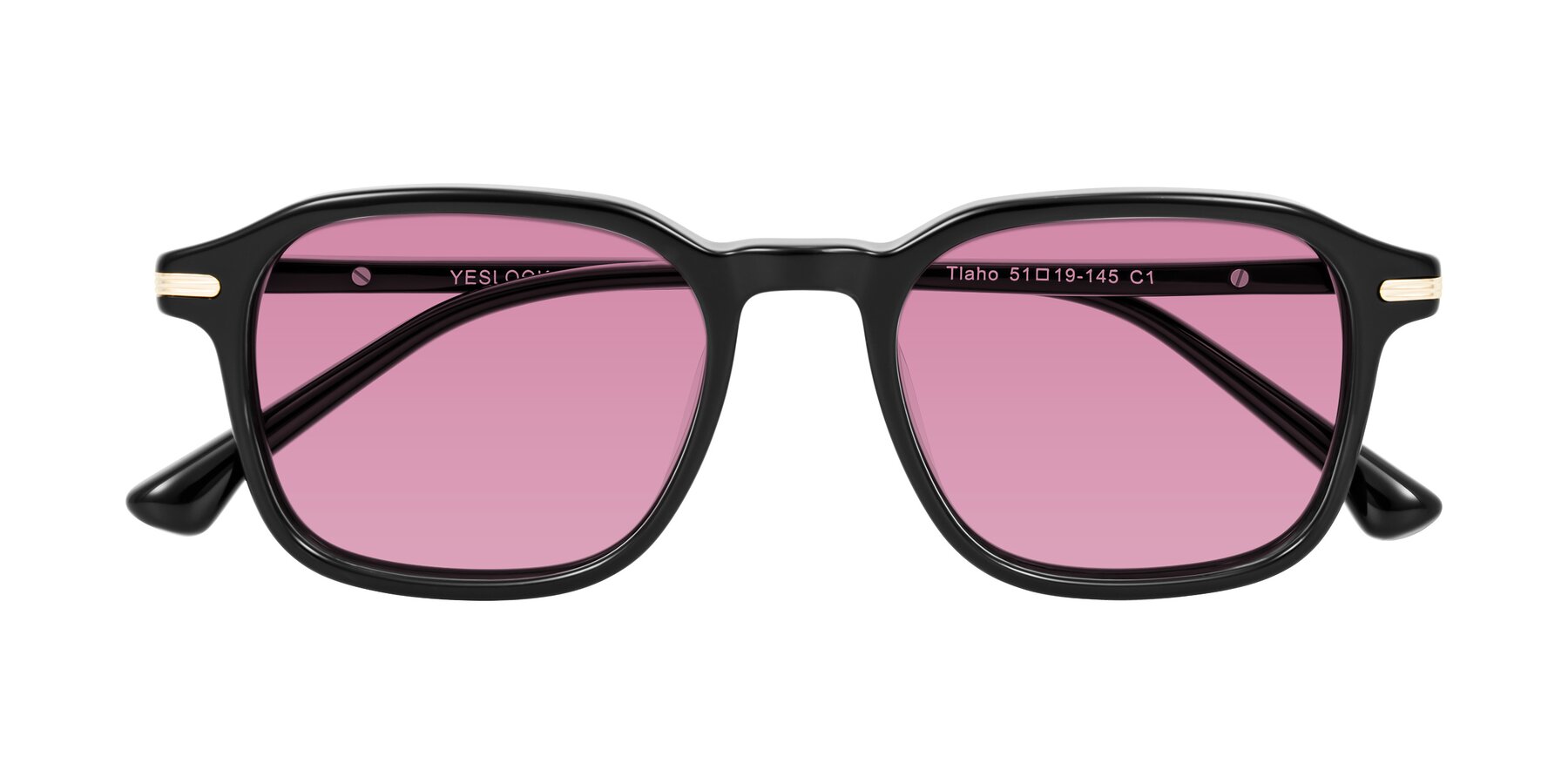 Folded Front of Tlaho in Black with Medium Wine Tinted Lenses