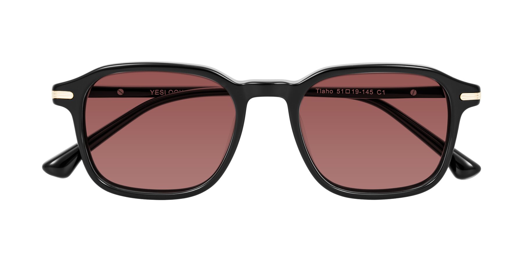 Folded Front of Tlaho in Black with Garnet Tinted Lenses