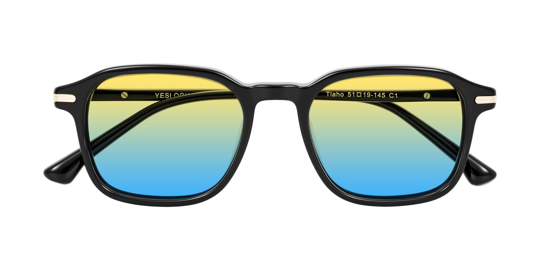 Folded Front of Tlaho in Black with Yellow / Blue Gradient Lenses