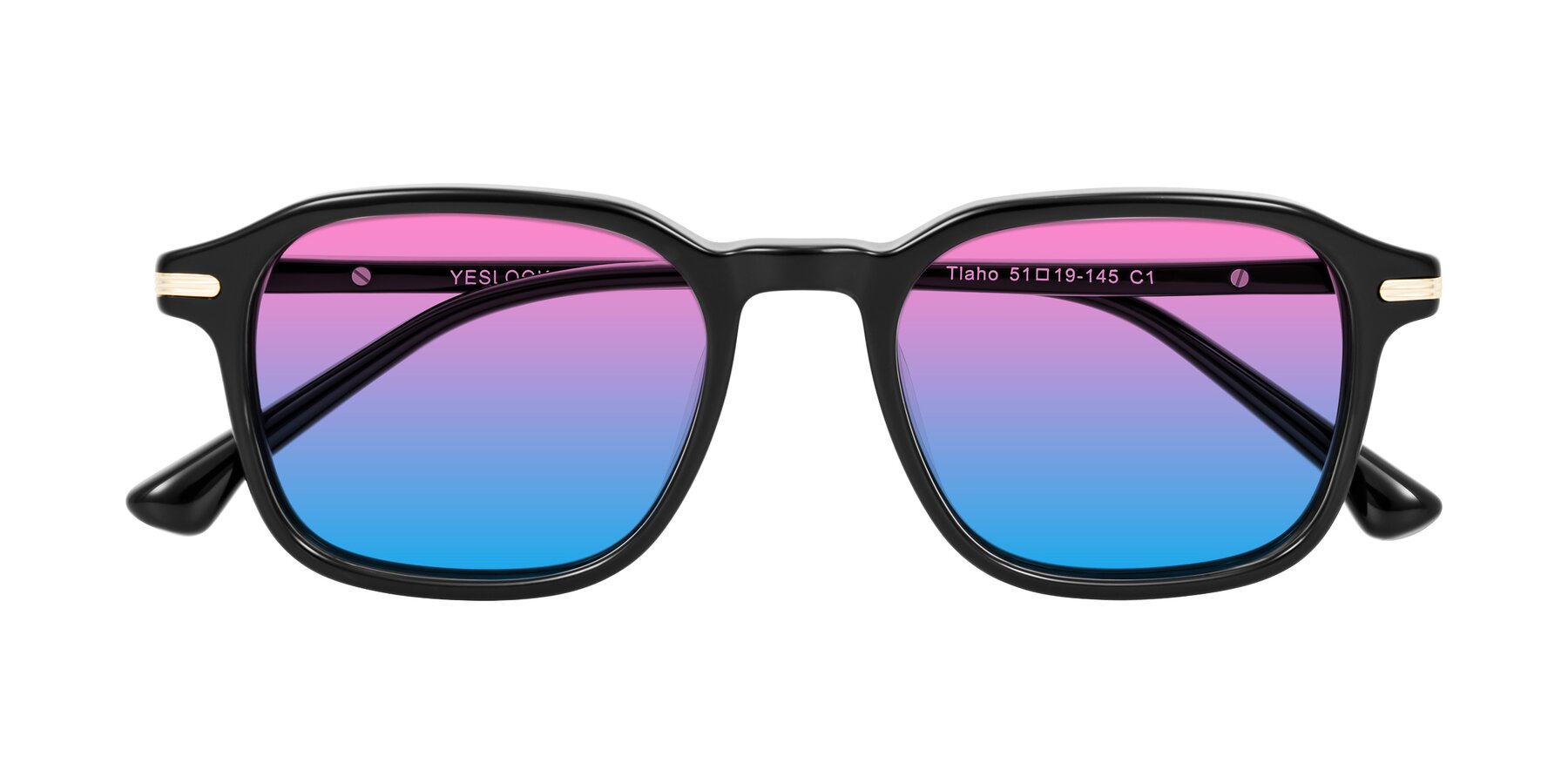 Folded Front of Tlaho in Black with Pink / Blue Gradient Lenses