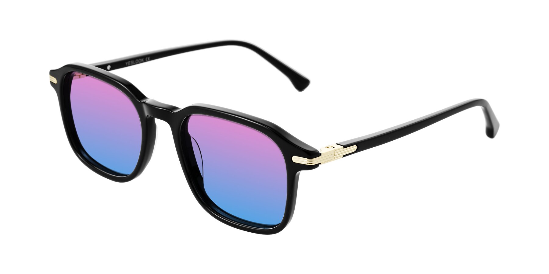 Angle of Tlaho in Black with Pink / Blue Gradient Lenses