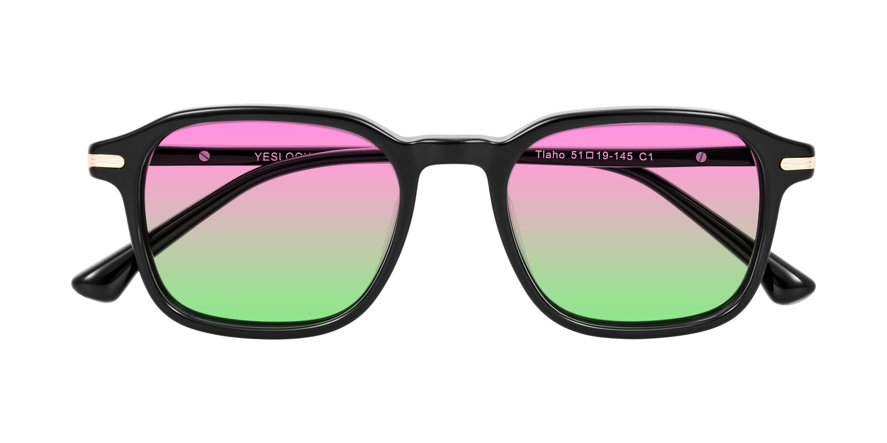 Folded Front of Tlaho in Black with Pink / Green Gradient Lenses