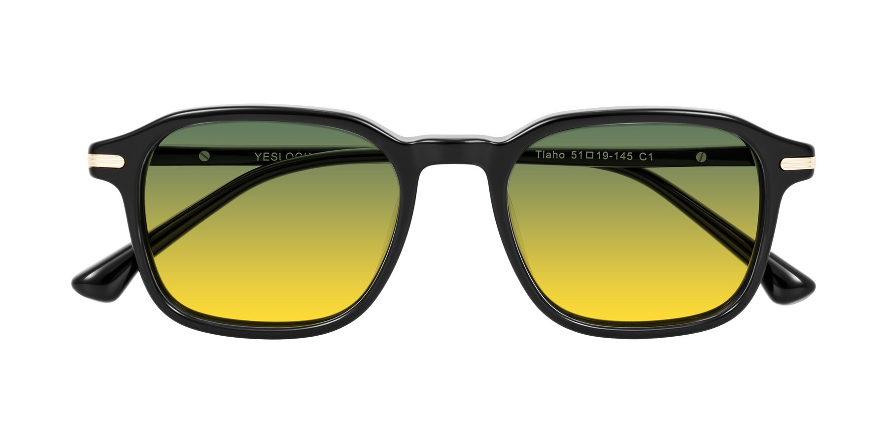 Folded Front of Tlaho in Black with Green / Yellow Gradient Lenses