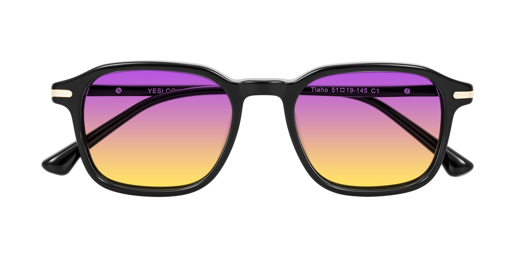 Folded Front of Tlaho in Black with Purple / Yellow Gradient Lenses