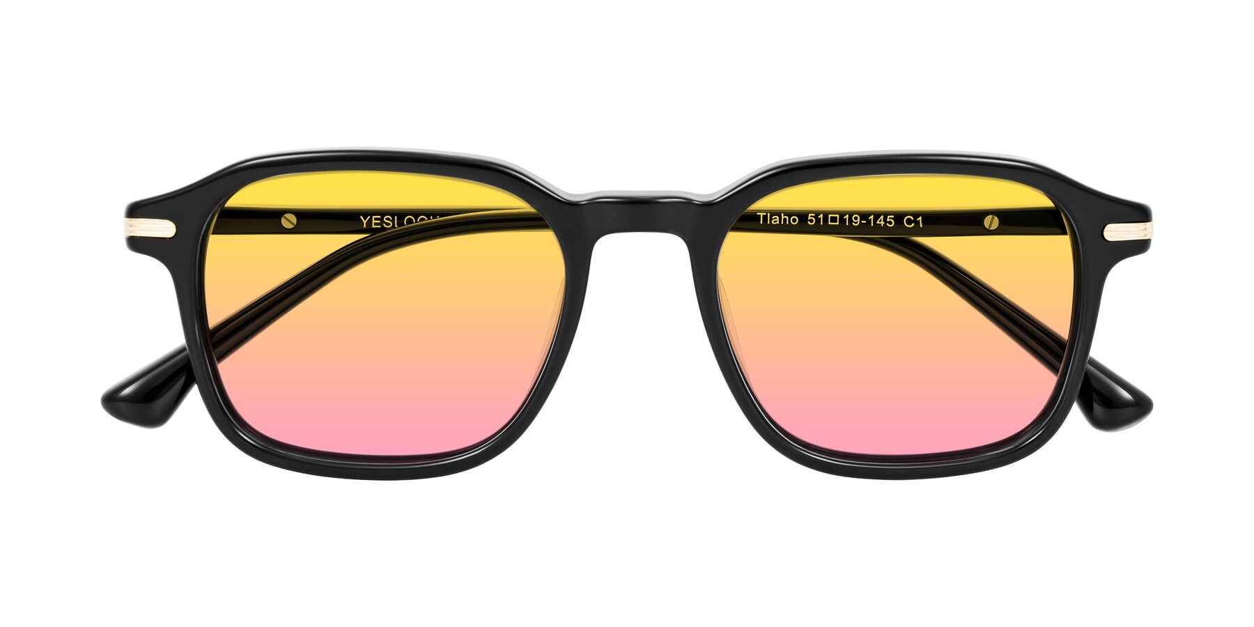 Folded Front of Tlaho in Black with Yellow / Pink Gradient Lenses