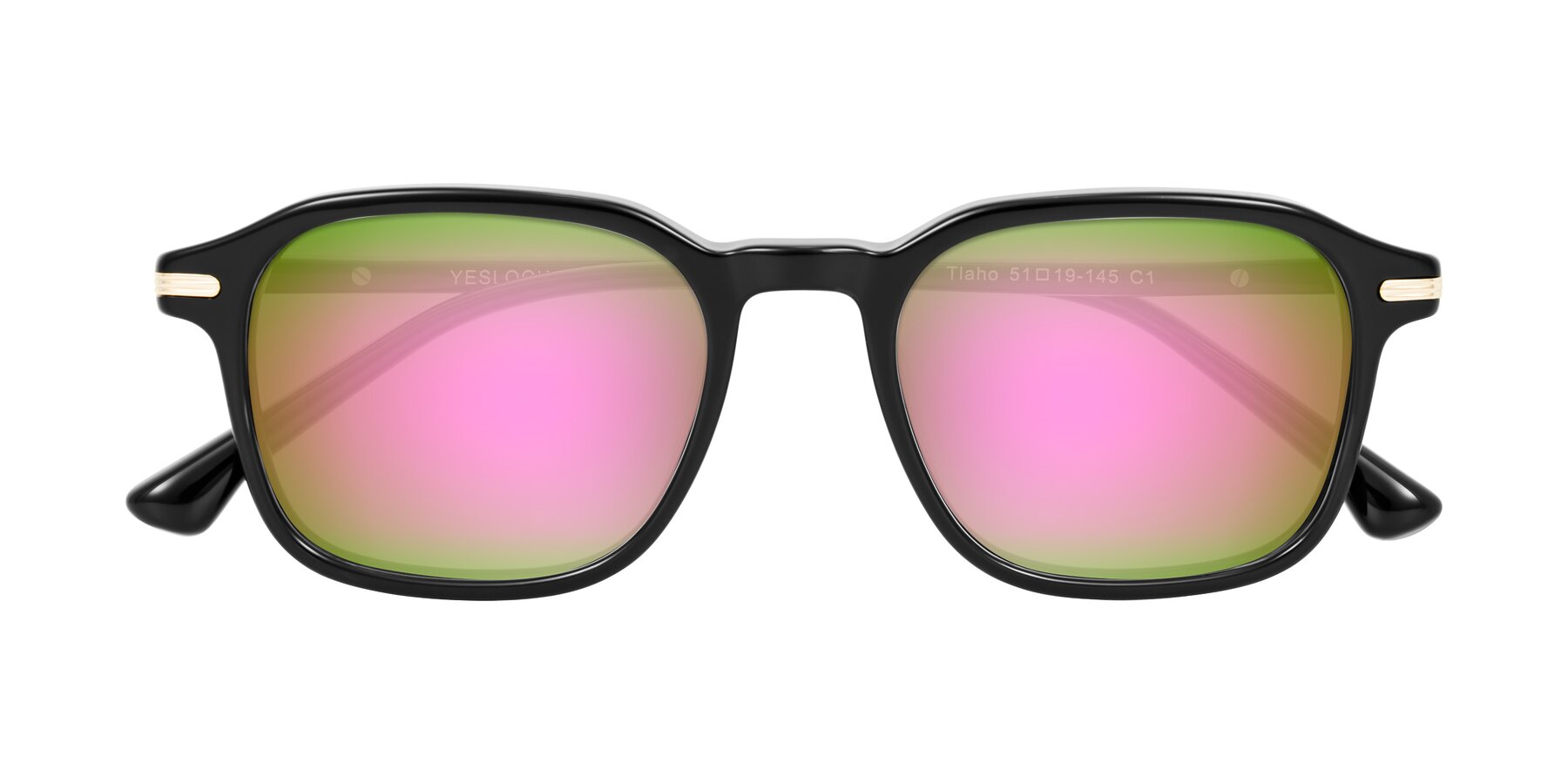 Folded Front of Tlaho in Black with Pink Mirrored Lenses