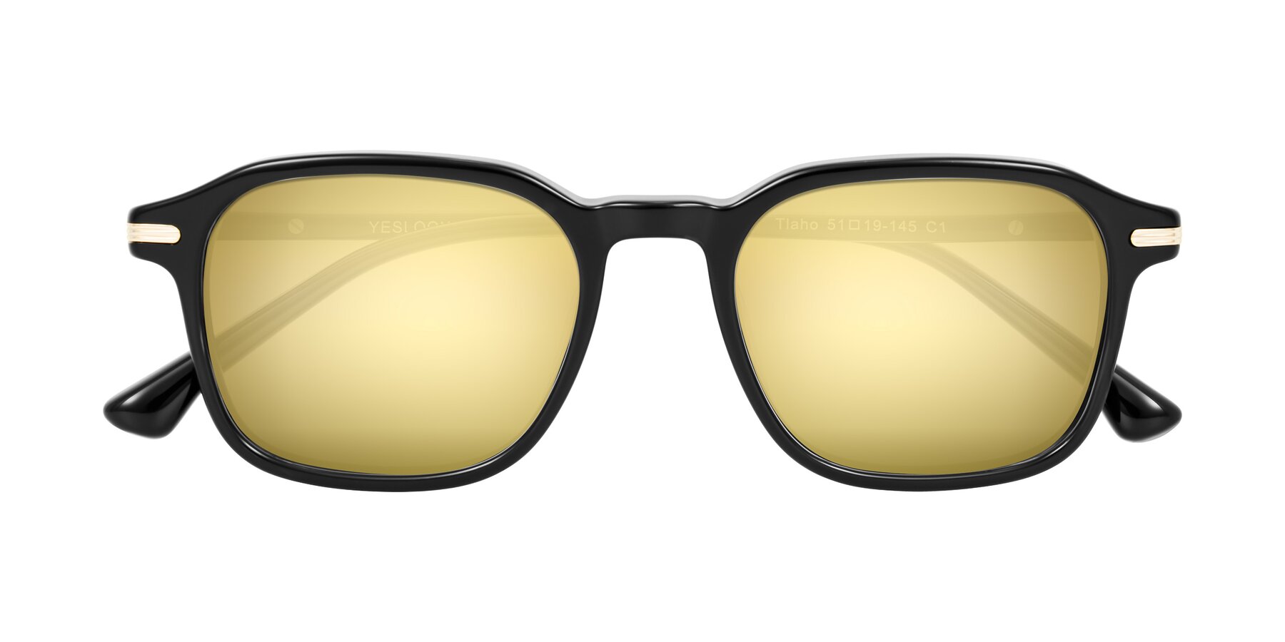 Folded Front of Tlaho in Black with Gold Mirrored Lenses