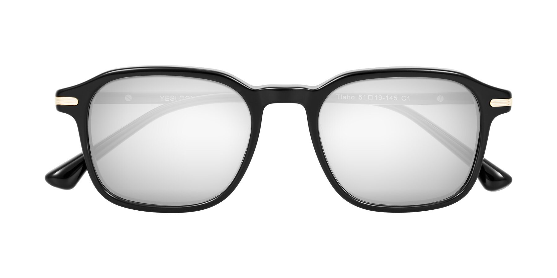 Folded Front of Tlaho in Black with Silver Mirrored Lenses