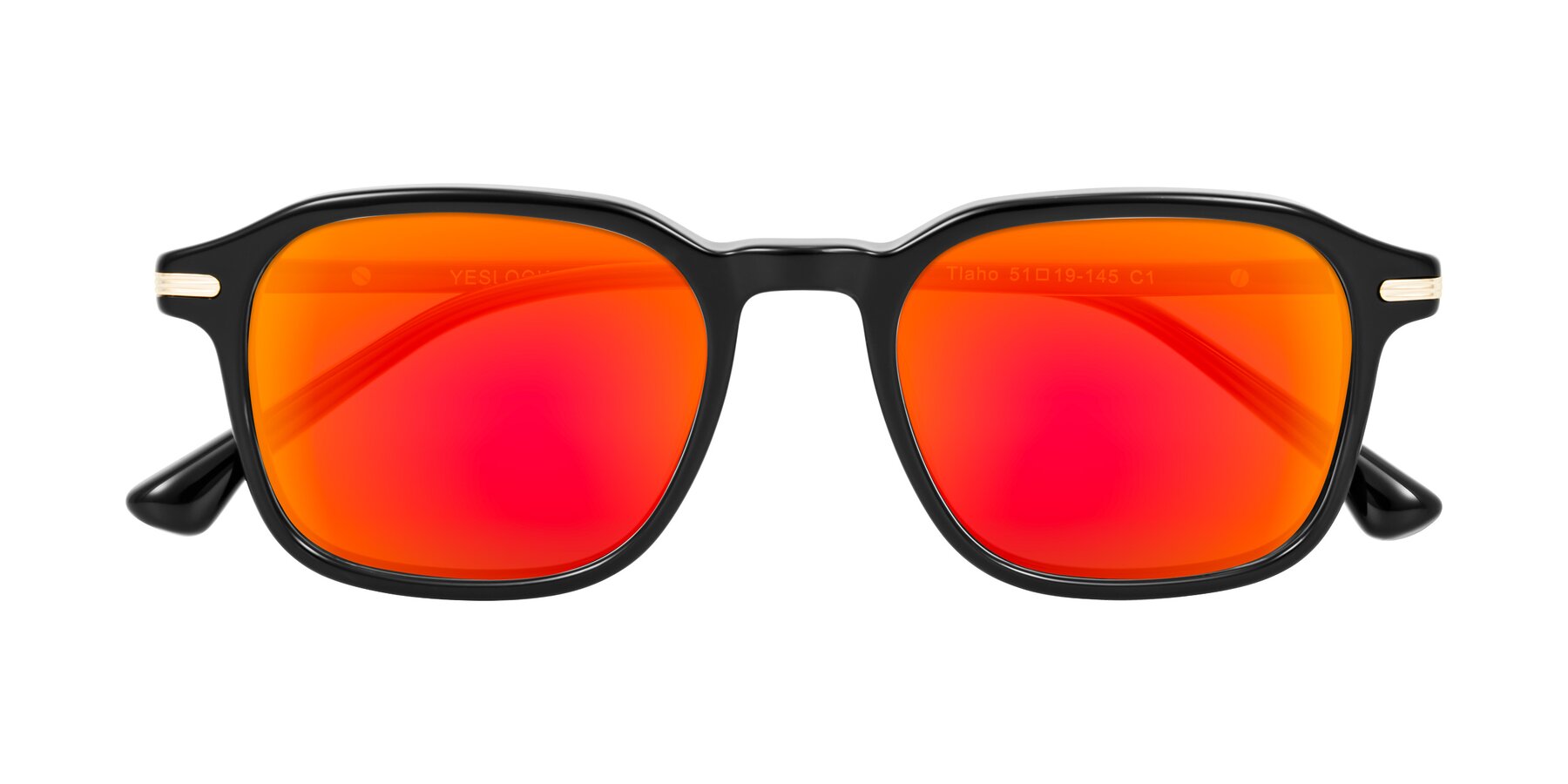 Folded Front of Tlaho in Black with Red Gold Mirrored Lenses