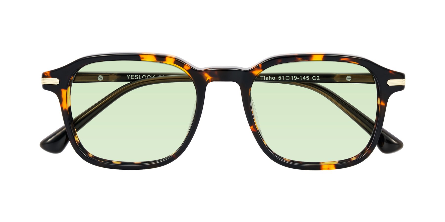 Folded Front of Tlaho in Tortoise with Light Green Tinted Lenses