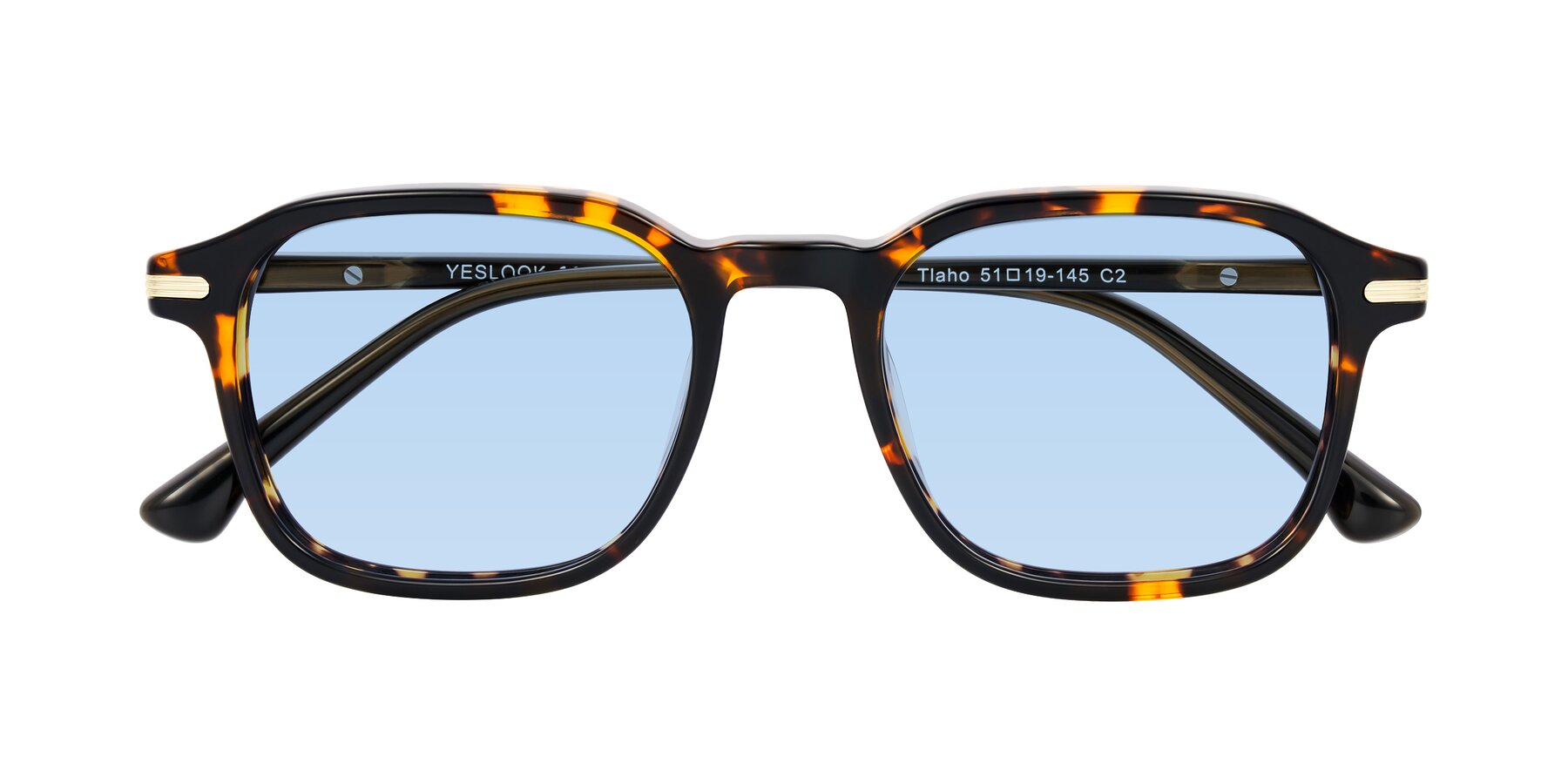 Folded Front of Tlaho in Tortoise with Light Blue Tinted Lenses