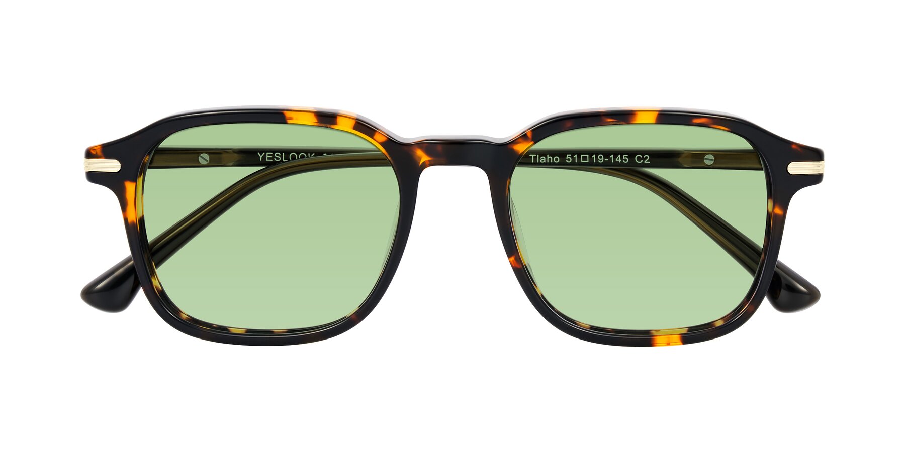 Folded Front of Tlaho in Tortoise with Medium Green Tinted Lenses