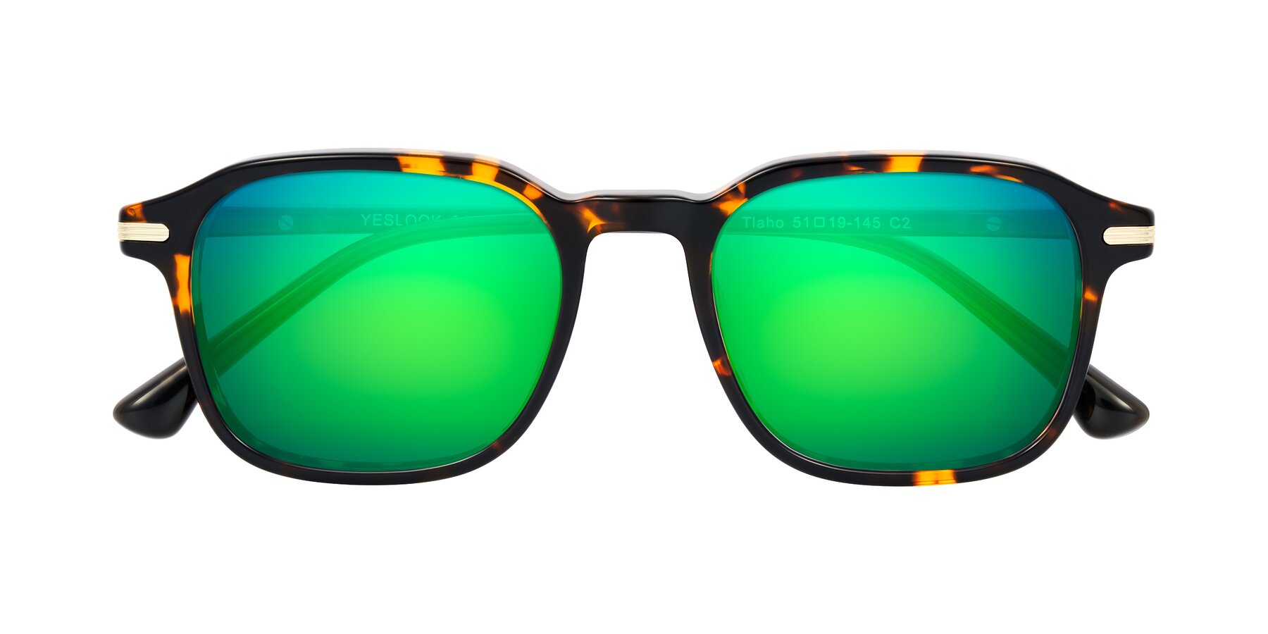 Folded Front of Tlaho in Tortoise with Green Mirrored Lenses