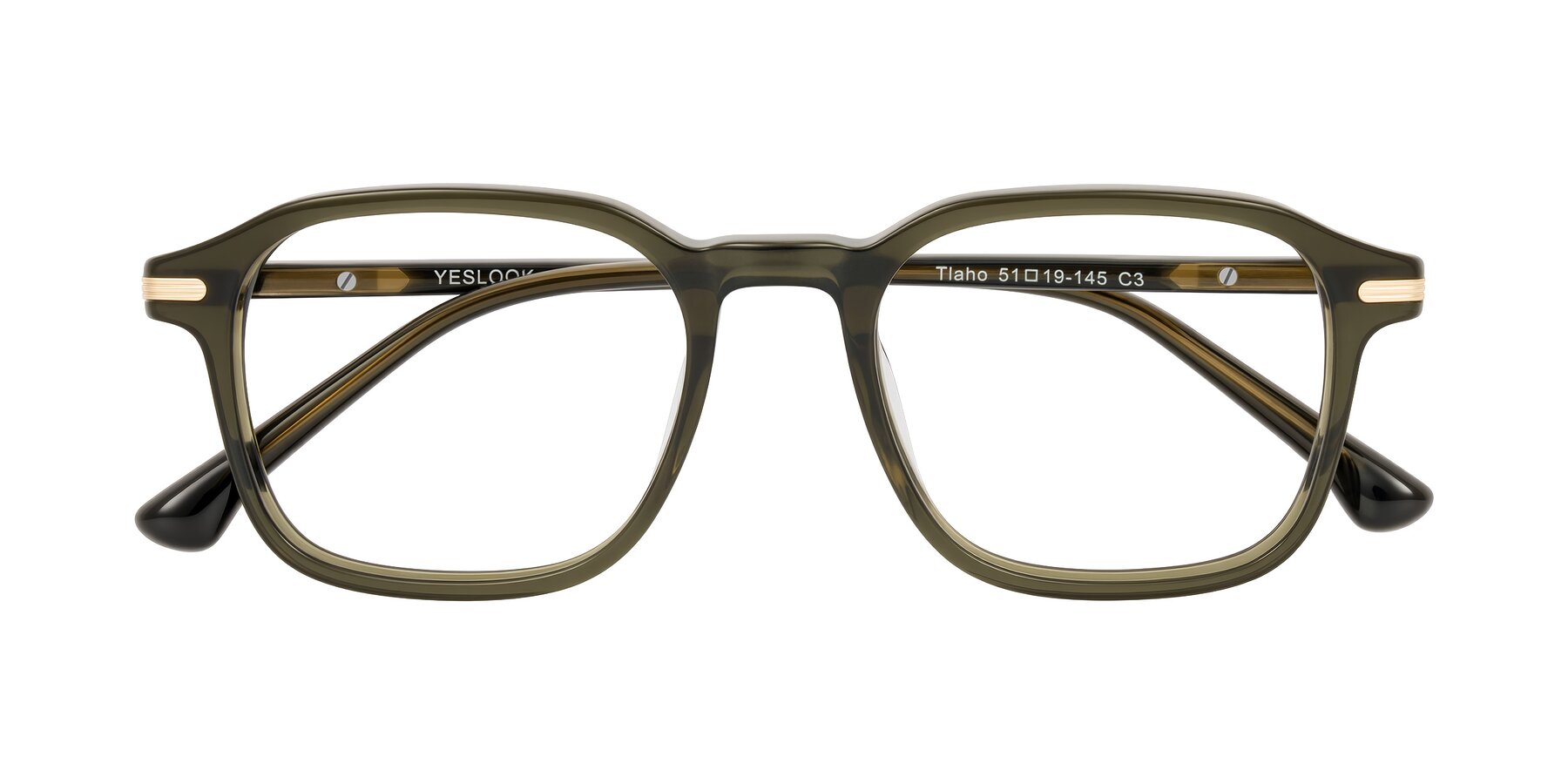 Folded Front of Tlaho in Dark Green with Clear Eyeglass Lenses