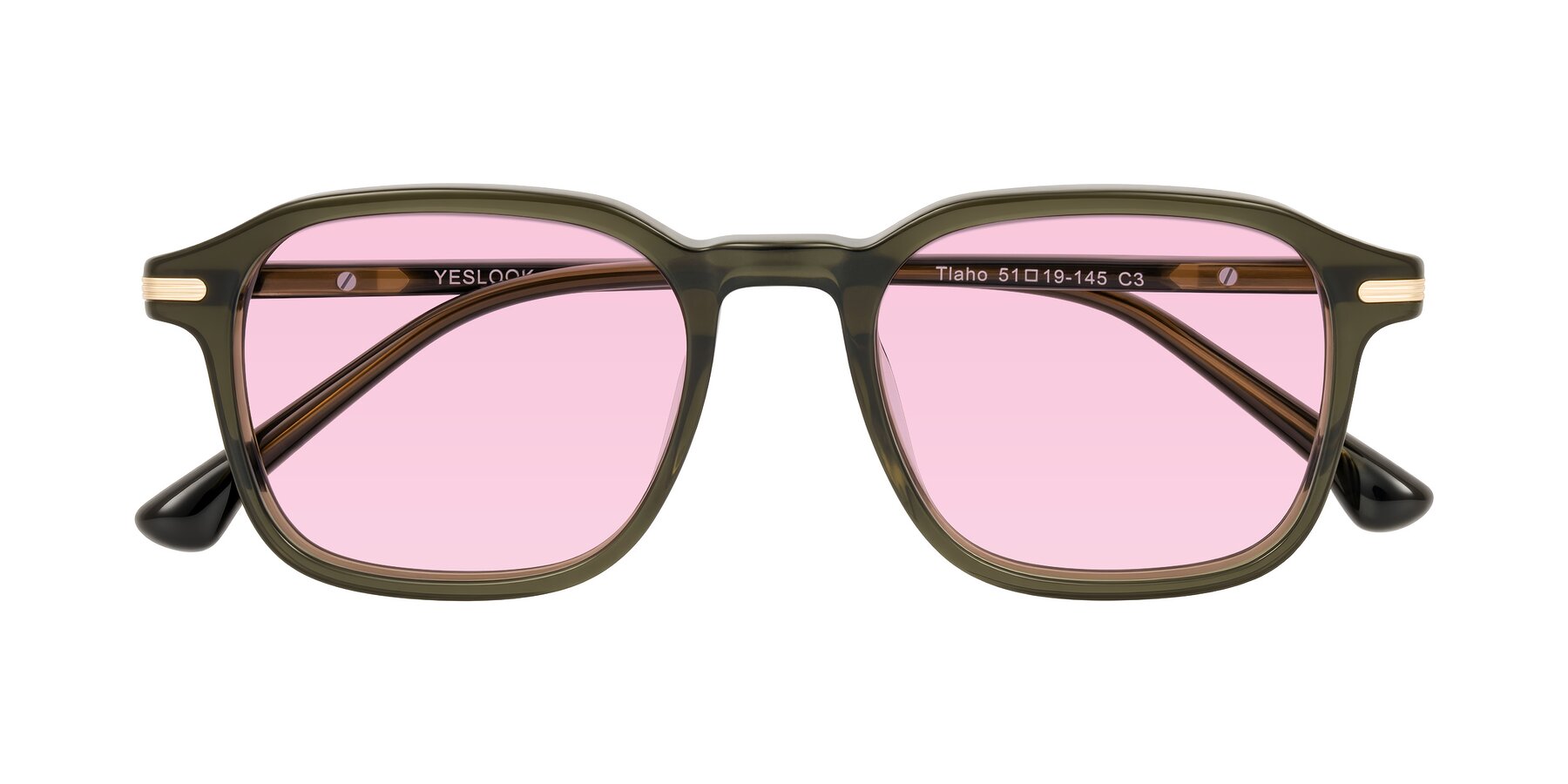 Folded Front of Tlaho in Dark Green with Light Pink Tinted Lenses