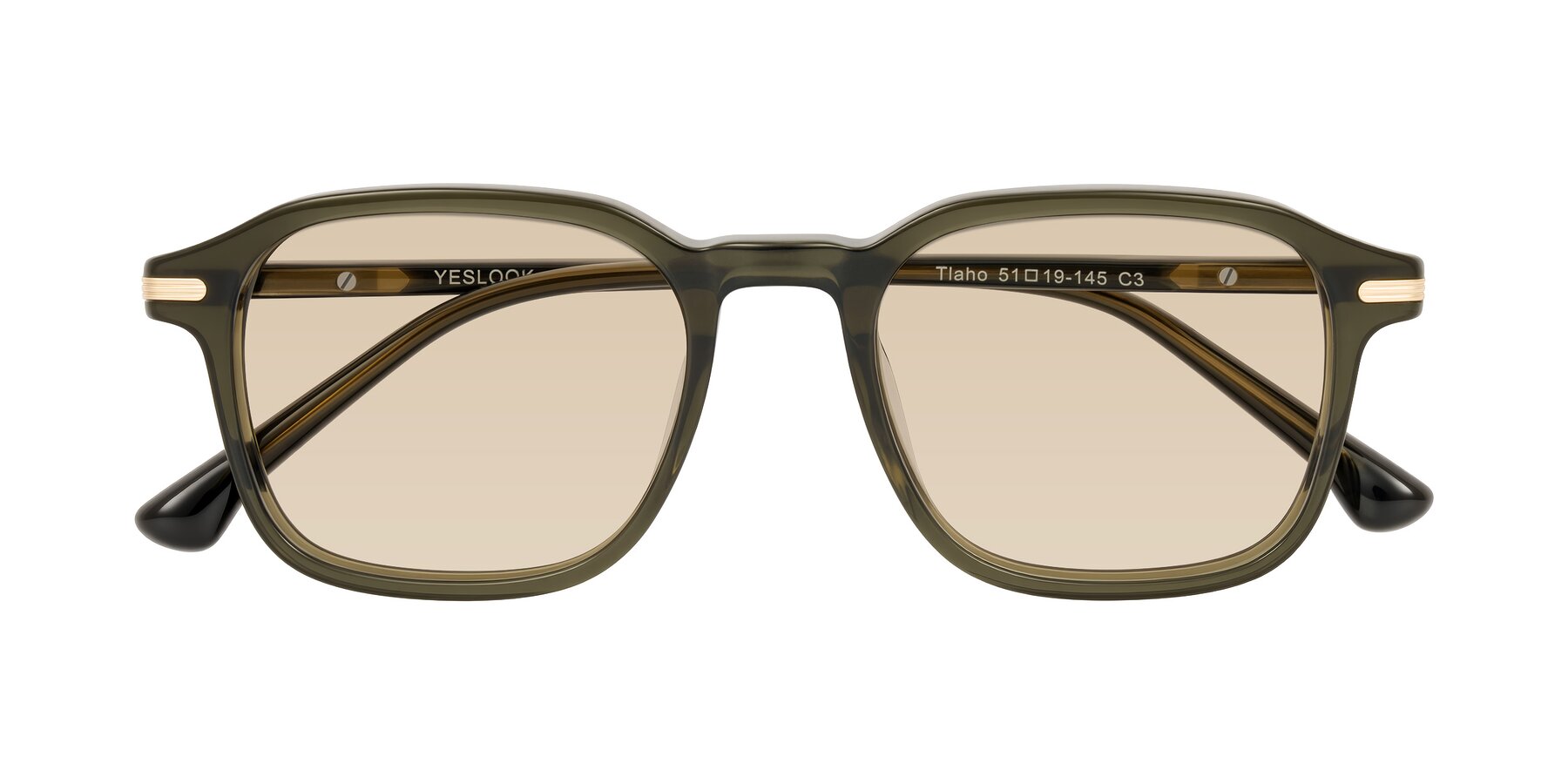 Folded Front of Tlaho in Dark Green with Light Brown Tinted Lenses