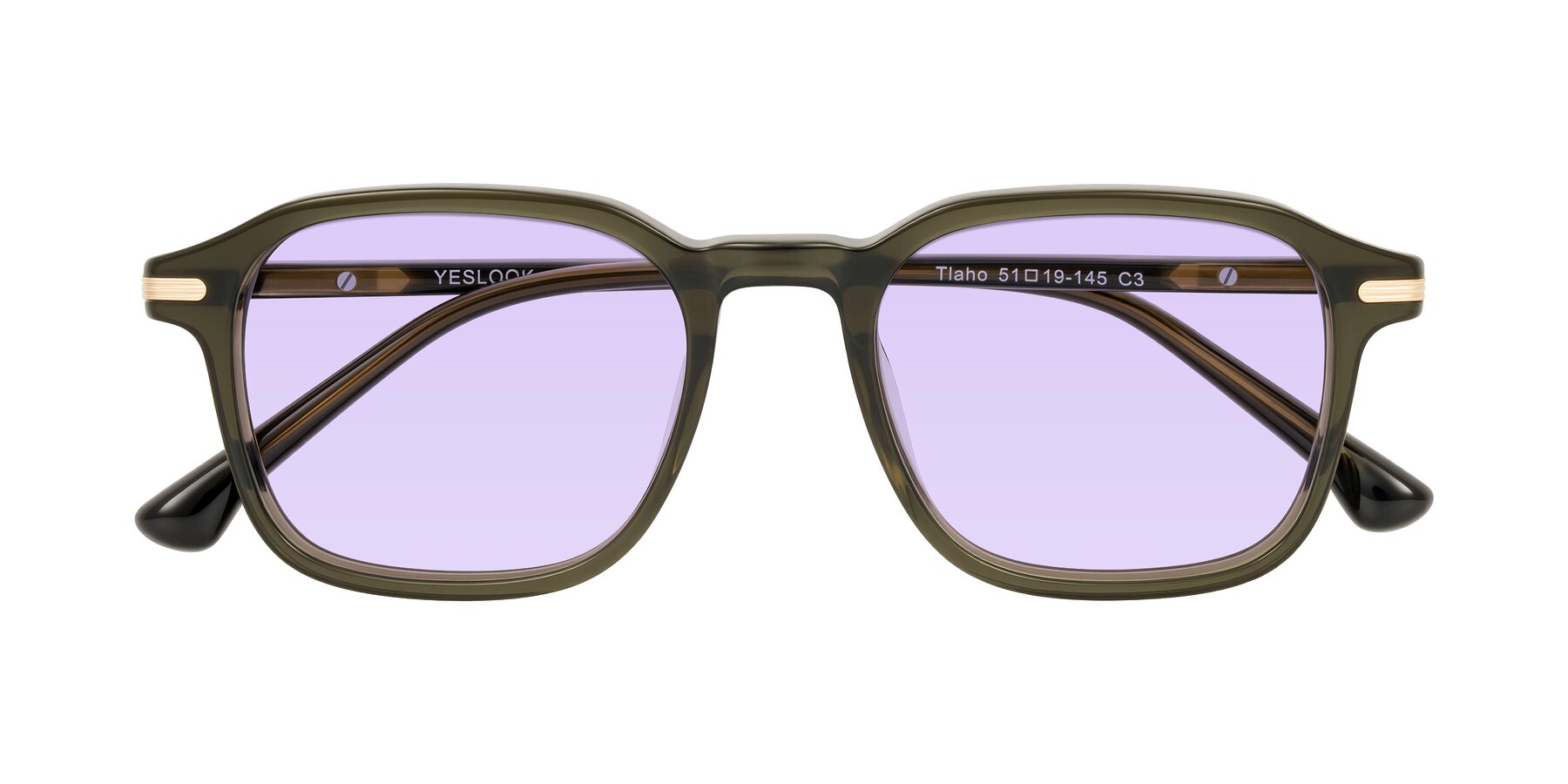 Folded Front of Tlaho in Dark Green with Light Purple Tinted Lenses