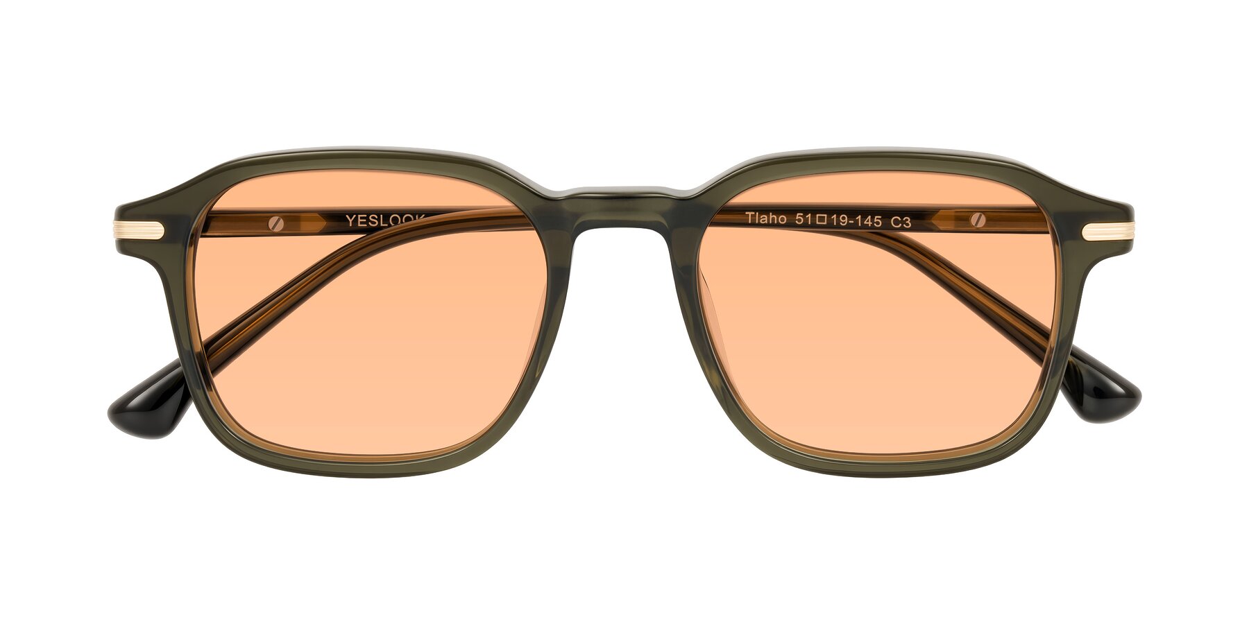Folded Front of Tlaho in Dark Green with Light Orange Tinted Lenses