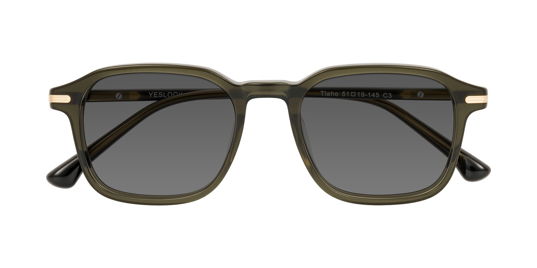 Folded Front of Tlaho in Dark Green with Medium Gray Tinted Lenses