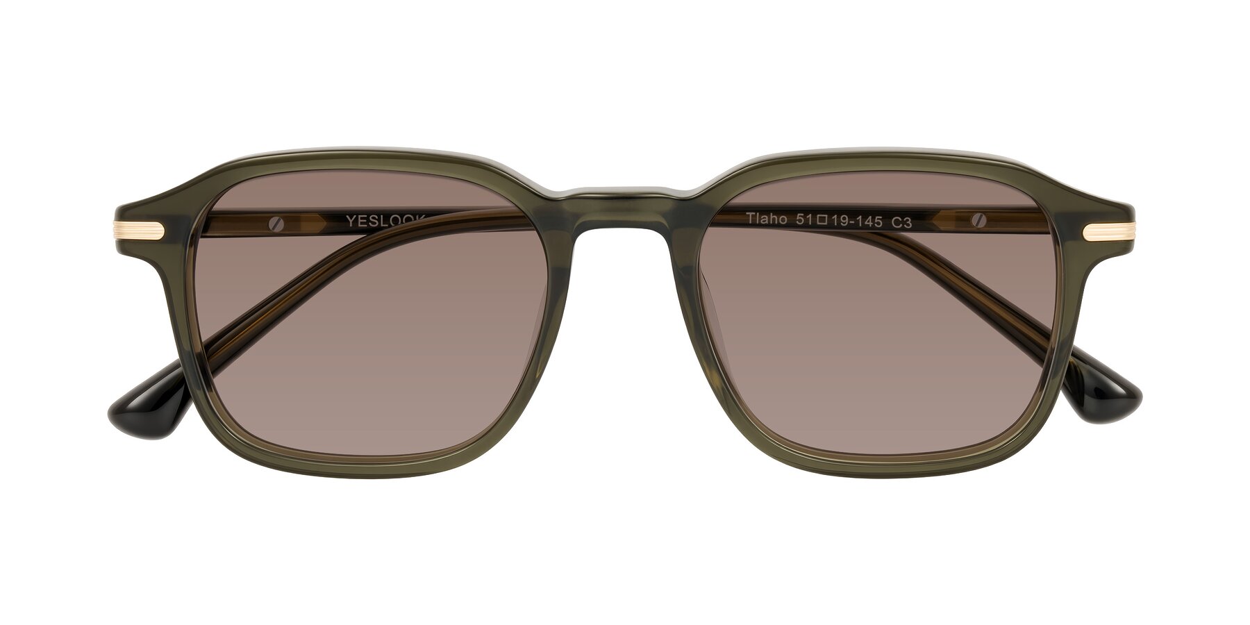 Folded Front of Tlaho in Dark Green with Medium Brown Tinted Lenses