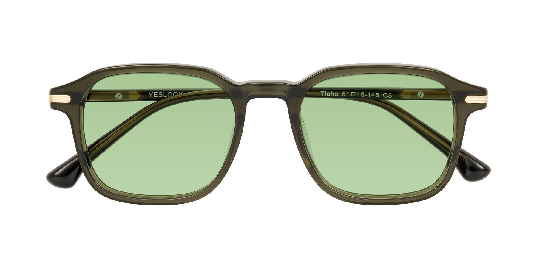 Folded Front of Tlaho in Dark Green with Medium Green Tinted Lenses