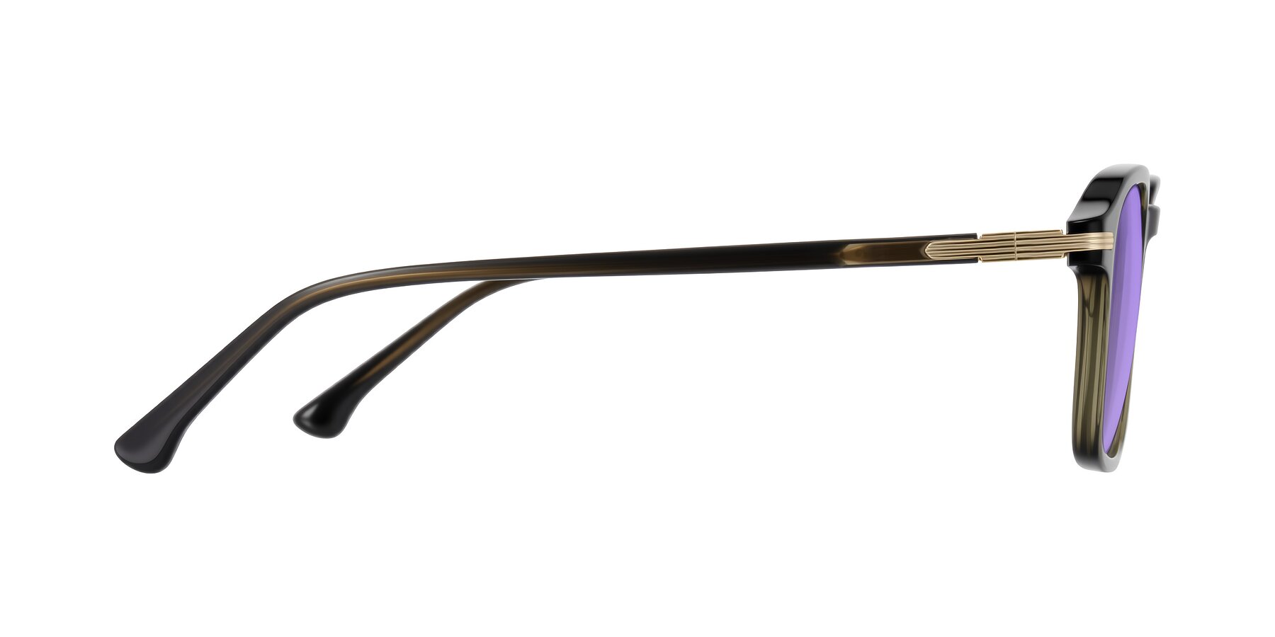 Side of Tlaho in Dark Green with Medium Purple Tinted Lenses