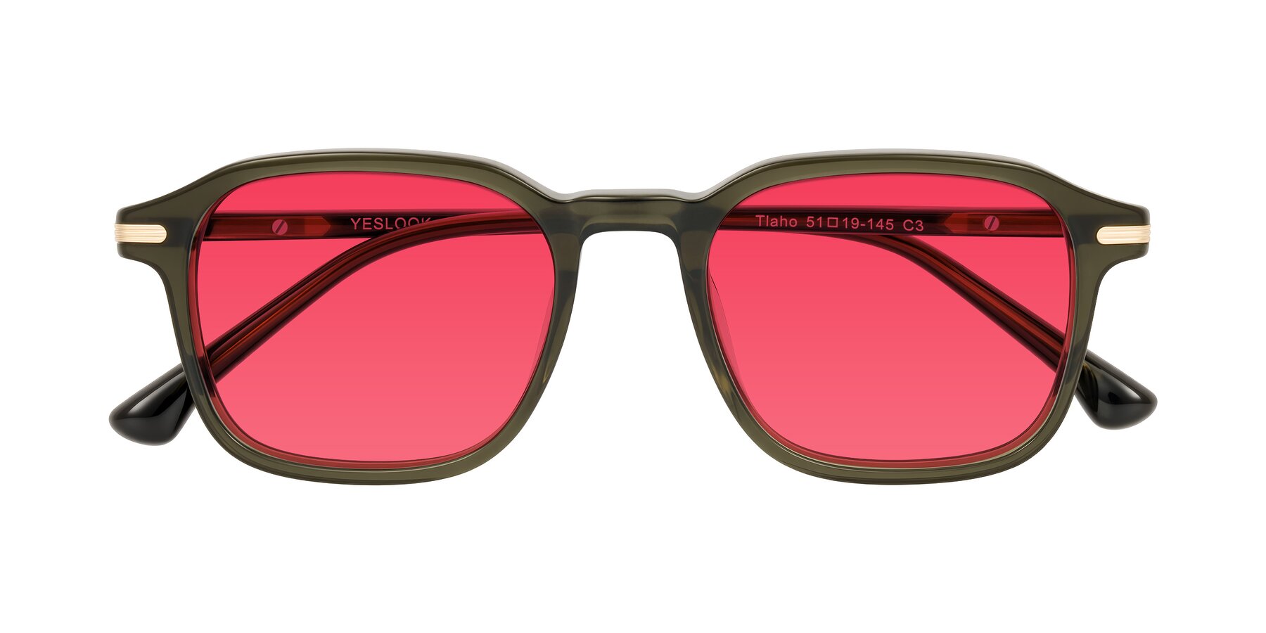 Folded Front of Tlaho in Dark Green with Red Tinted Lenses