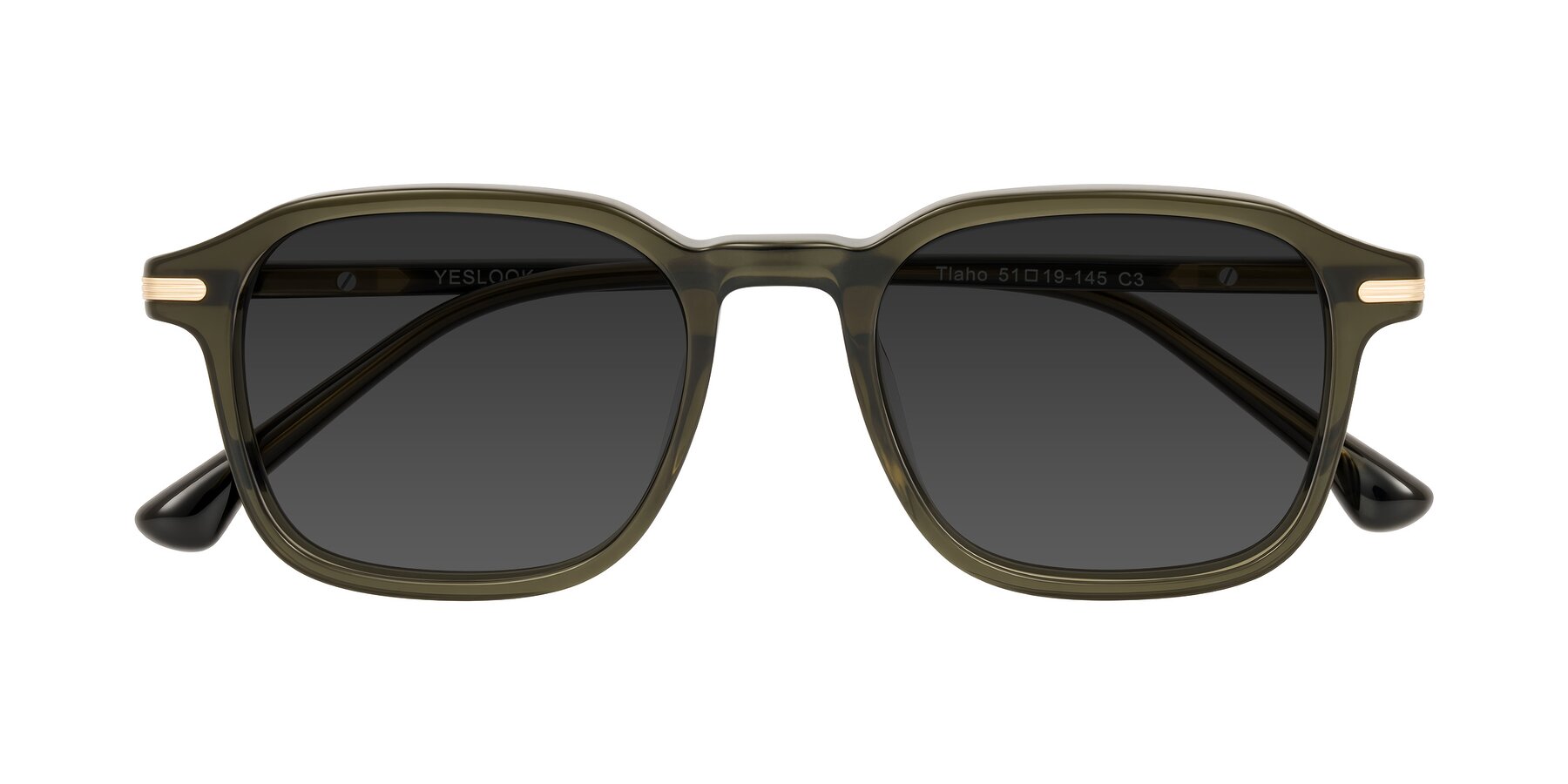 Folded Front of Tlaho in Dark Green with Gray Tinted Lenses