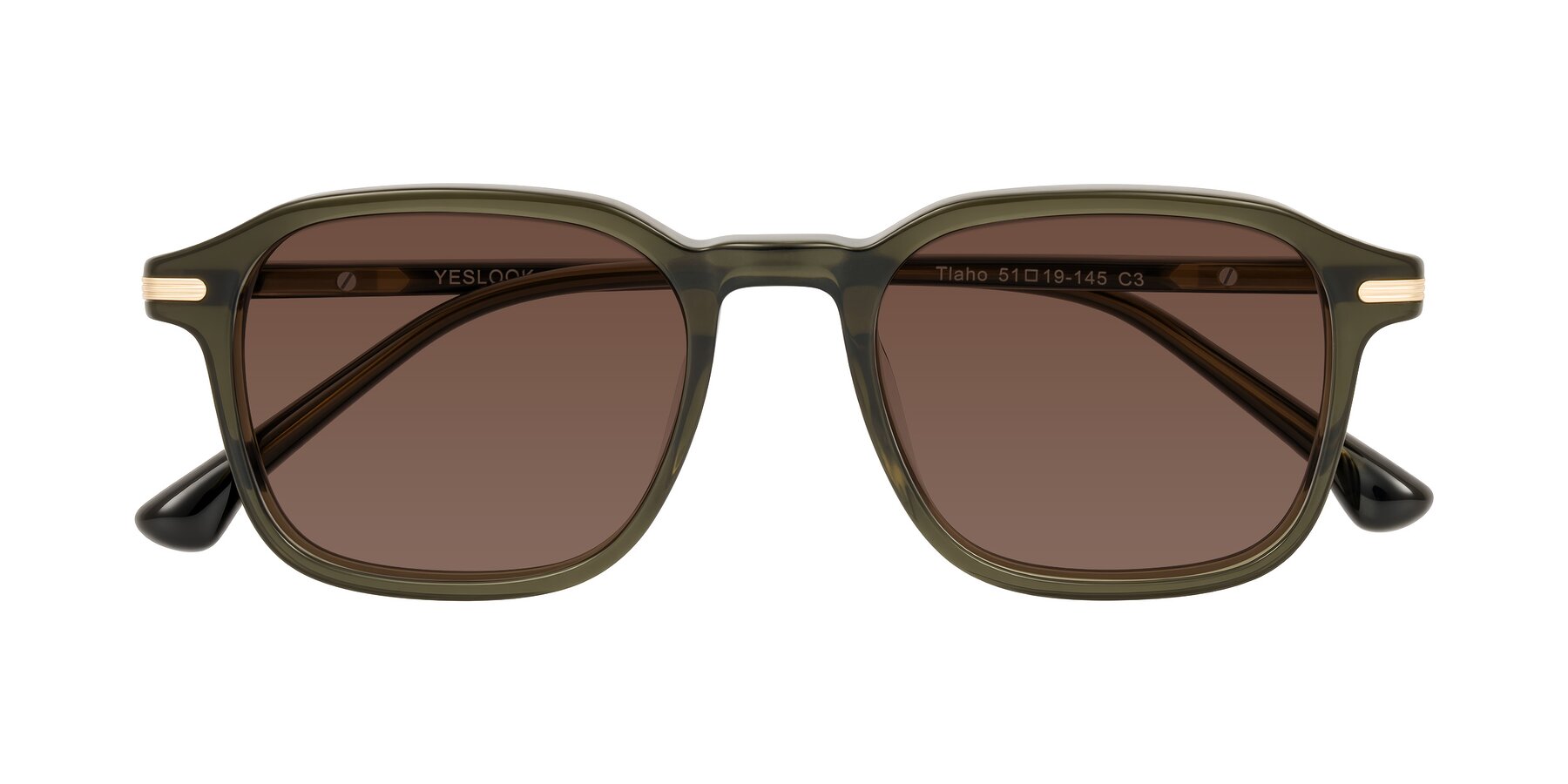 Folded Front of Tlaho in Dark Green with Brown Tinted Lenses