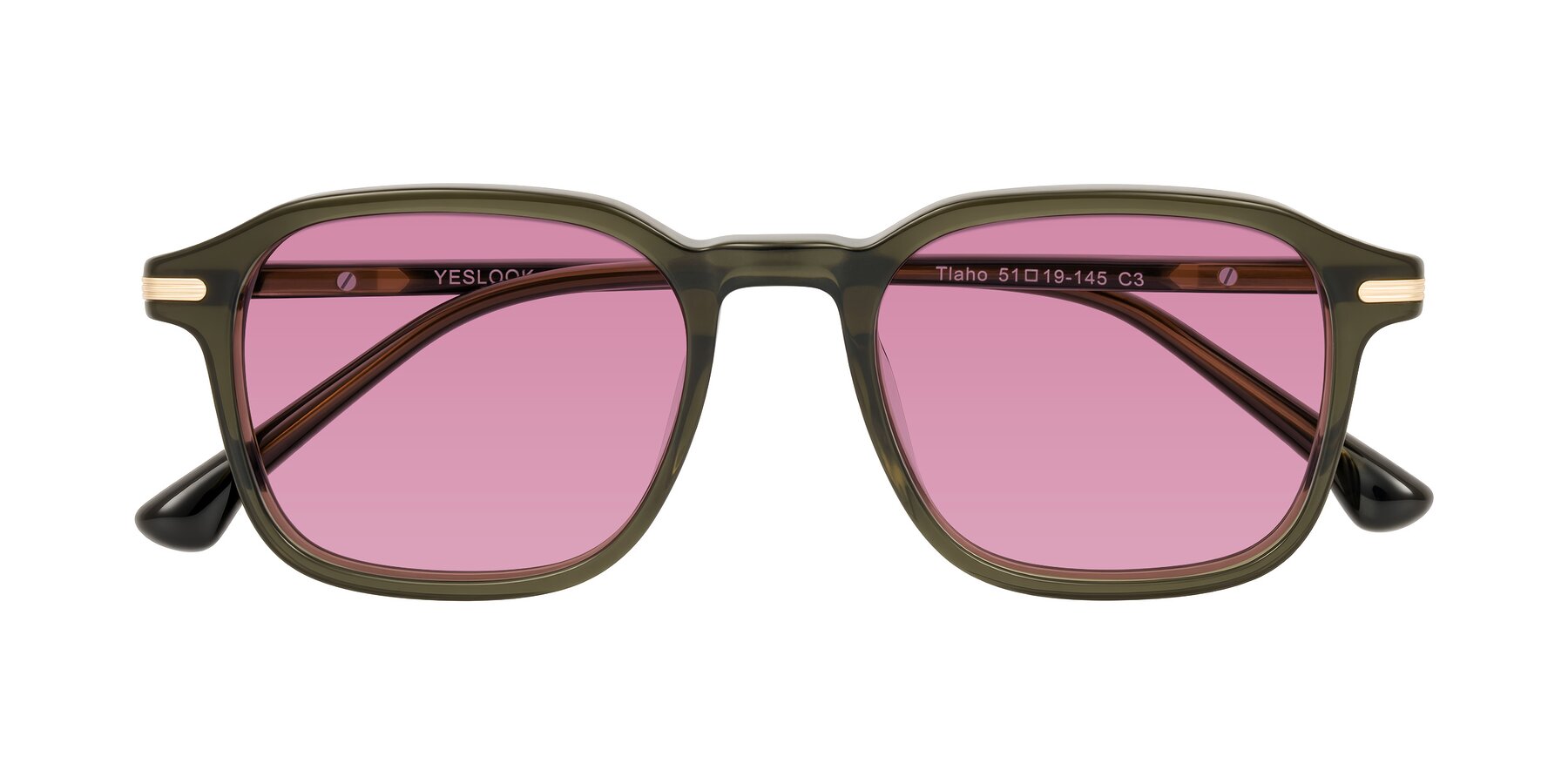 Folded Front of Tlaho in Dark Green with Medium Wine Tinted Lenses