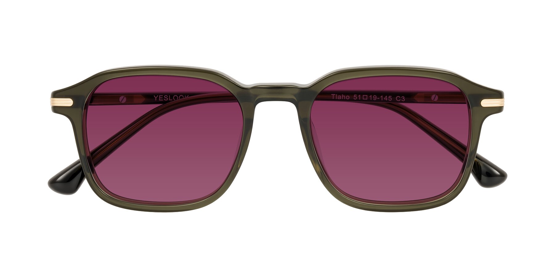 Folded Front of Tlaho in Dark Green with Wine Tinted Lenses