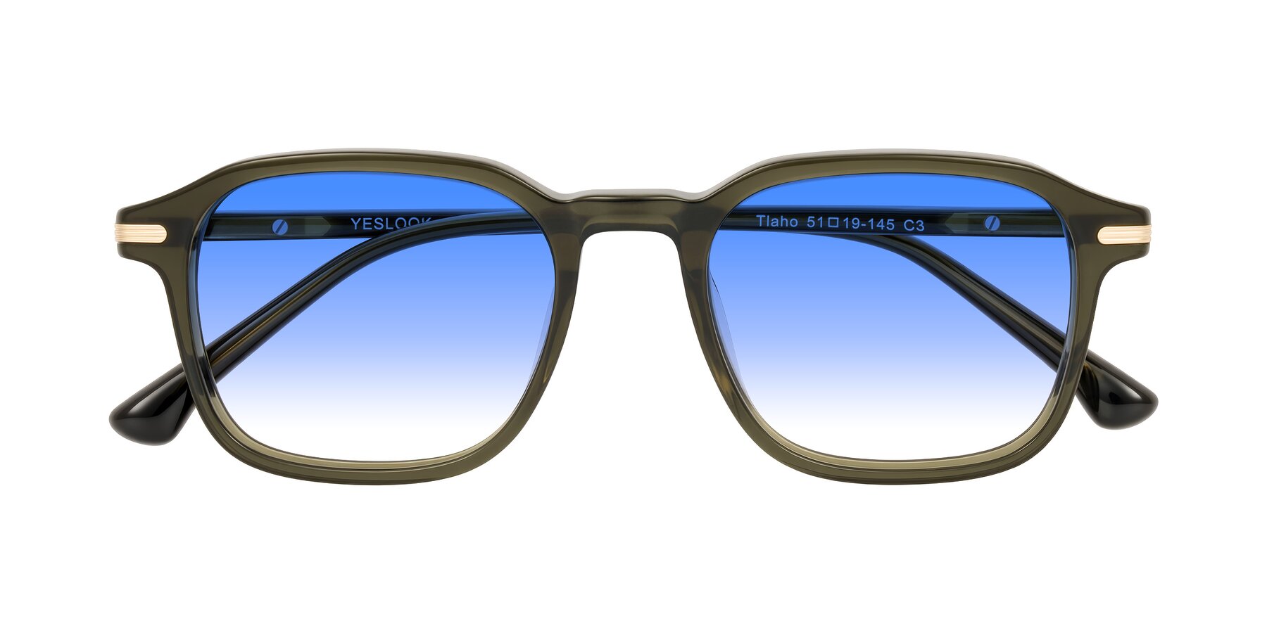 Folded Front of Tlaho in Dark Green with Blue Gradient Lenses