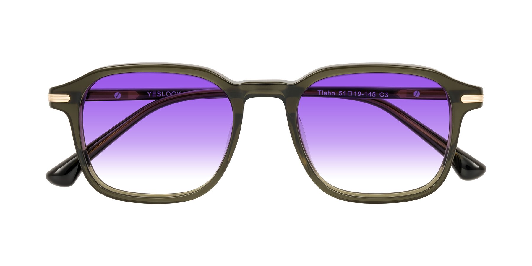 Folded Front of Tlaho in Dark Green with Purple Gradient Lenses