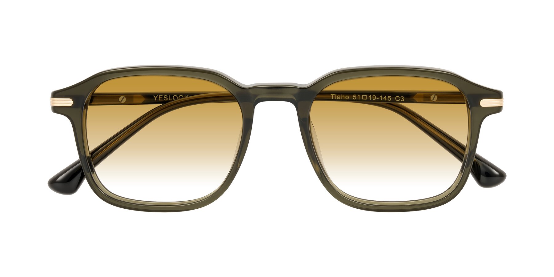 Folded Front of Tlaho in Dark Green with Champagne Gradient Lenses
