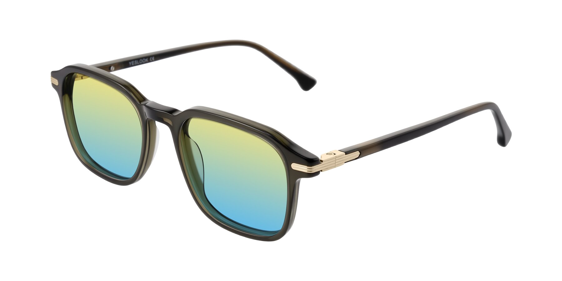 Angle of Tlaho in Dark Green with Yellow / Blue Gradient Lenses