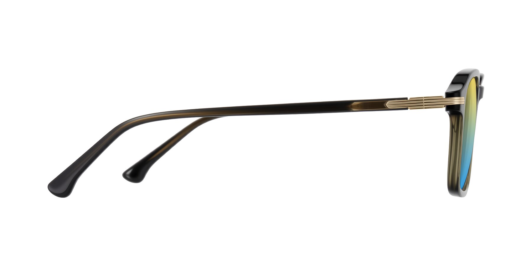 Side of Tlaho in Dark Green with Yellow / Blue Gradient Lenses